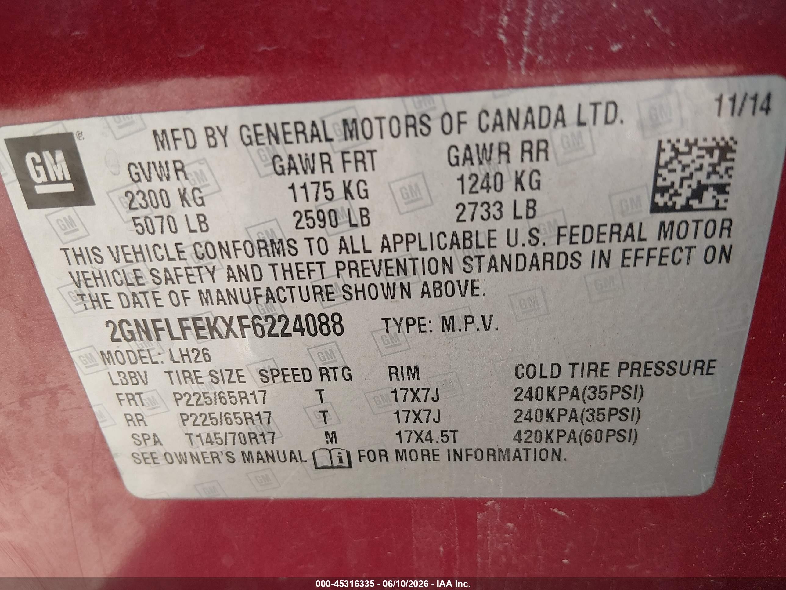 2015 Chevrolet Equinox 1lt Red vin: 2GNFLFEKXF6224088