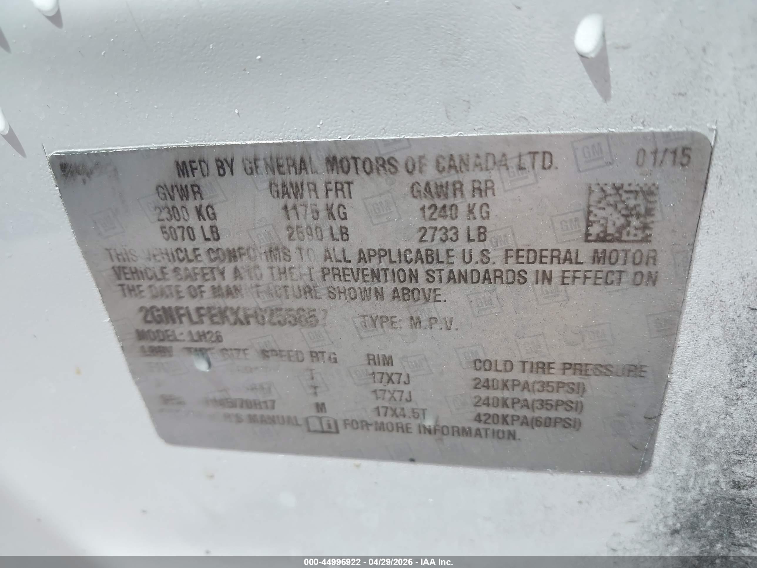 2015 Chevrolet Equinox 1lt White vin: 2GNFLFEKXF6255857