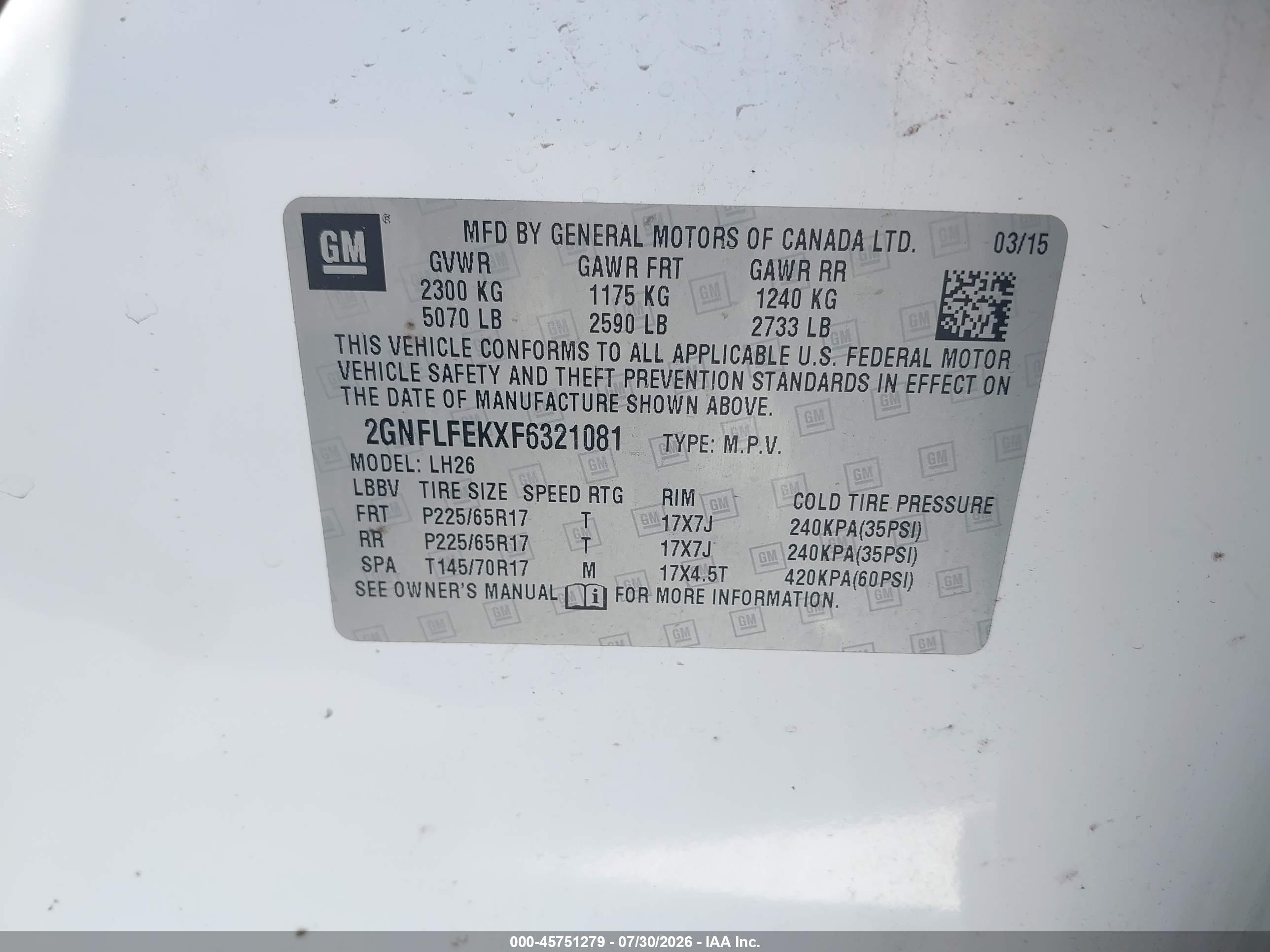 2015 Chevrolet Equinox 1lt White vin: 2GNFLFEKXF6321081