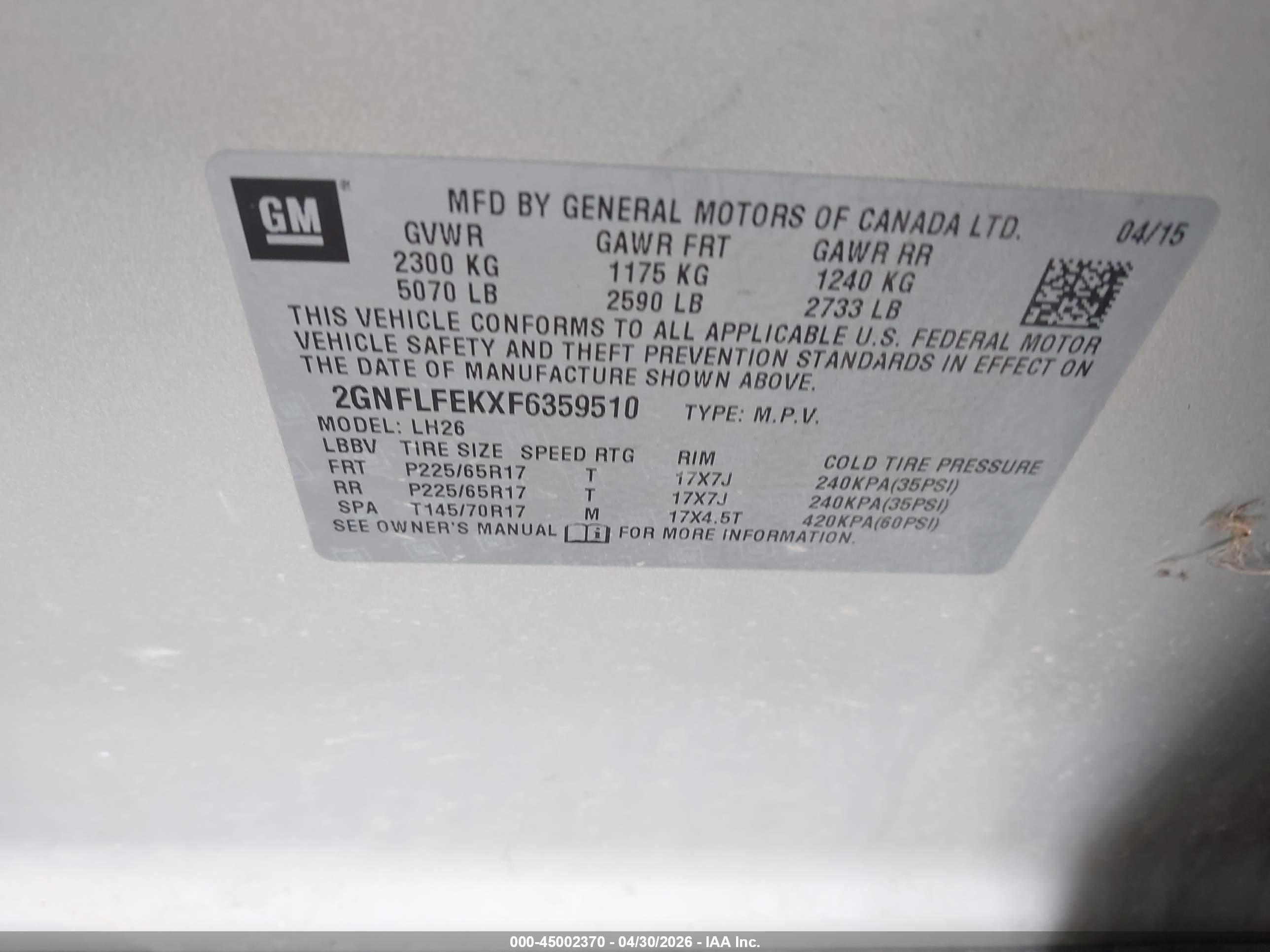 2015 Chevrolet Equinox 1lt Cream vin: 2GNFLFEKXF6359510