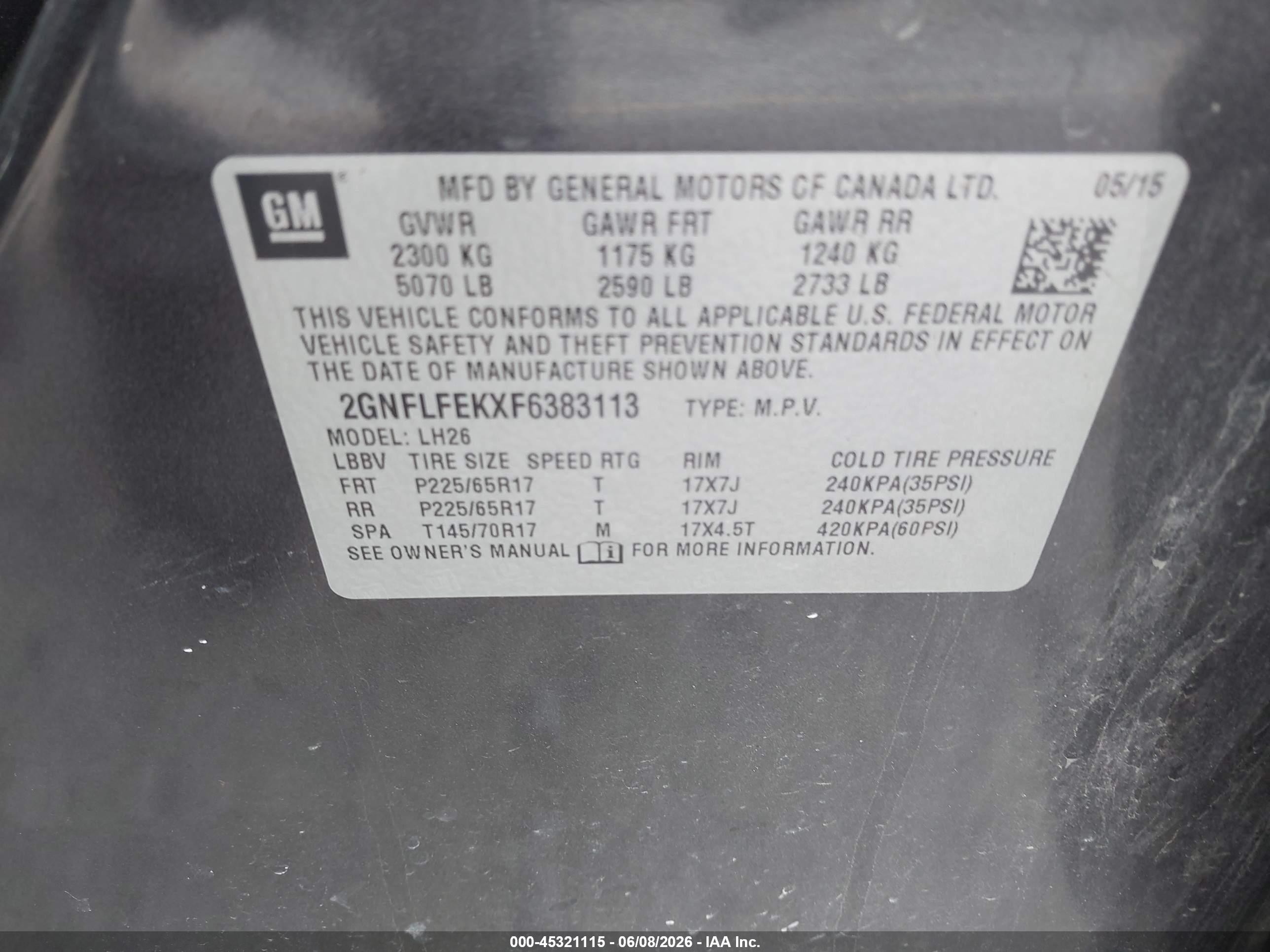 2015 Chevrolet Equinox 1lt Черный vin: 2GNFLFEKXF6383113
