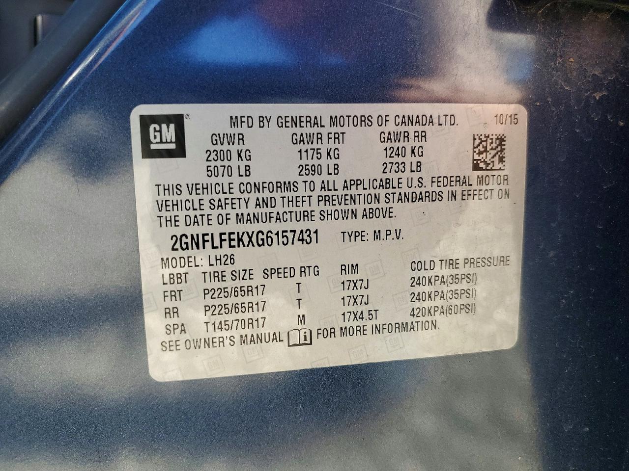 2016 Chevrolet Equinox Lt Blue vin: 2GNFLFEKXG6157431