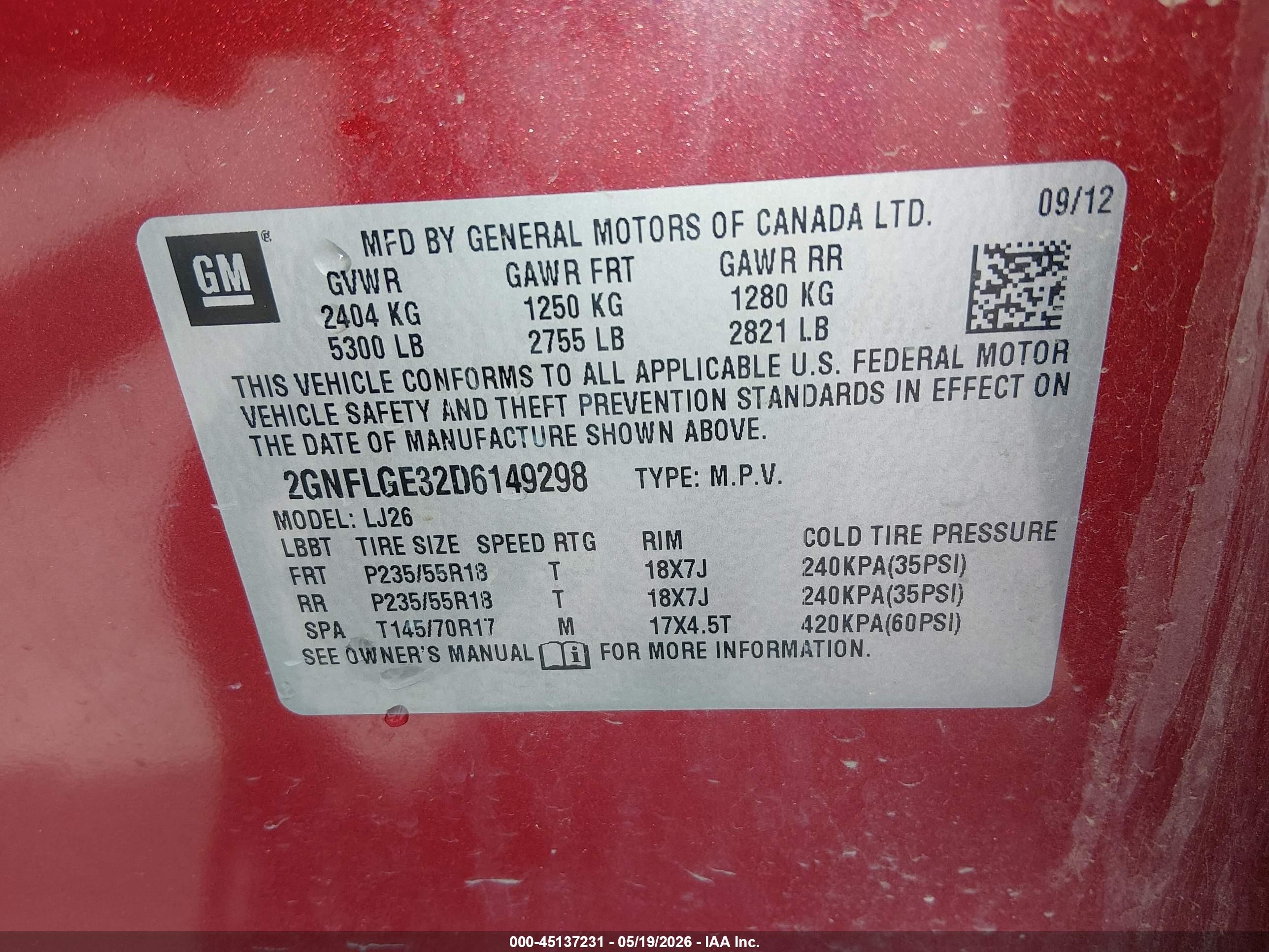 2013 Chevrolet Equinox Ltz Red vin: 2GNFLGE32D6149298