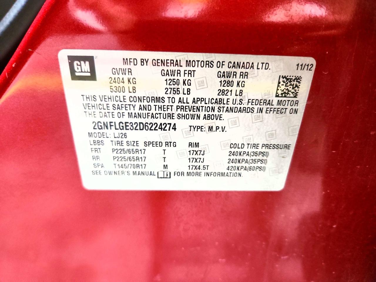 2013 Chevrolet Equinox Ltz Red vin: 2GNFLGE32D6224274