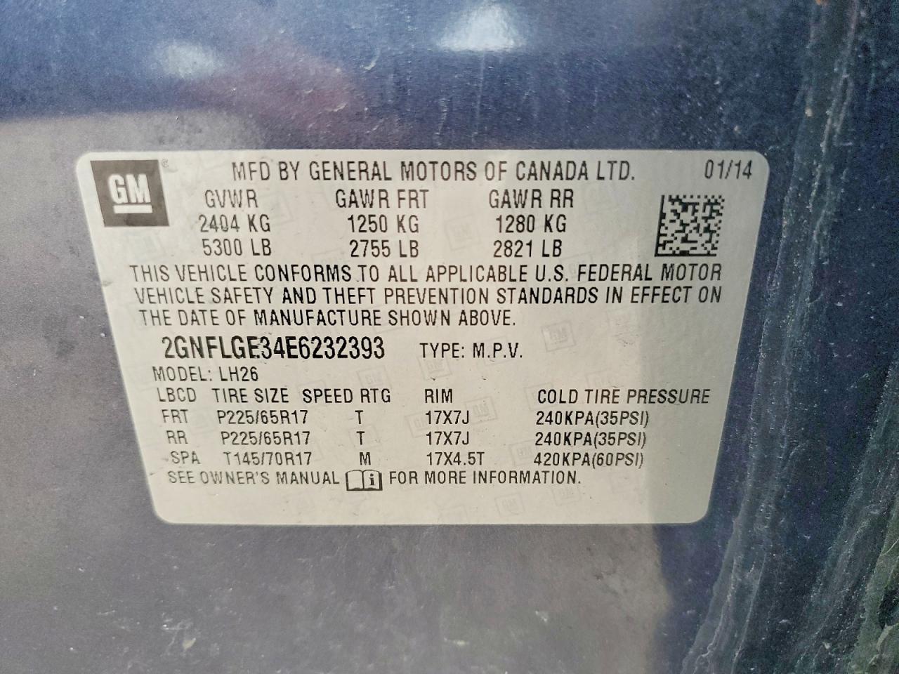 2014 Chevrolet Equinox Lt Blue vin: 2GNFLGE34E6232393