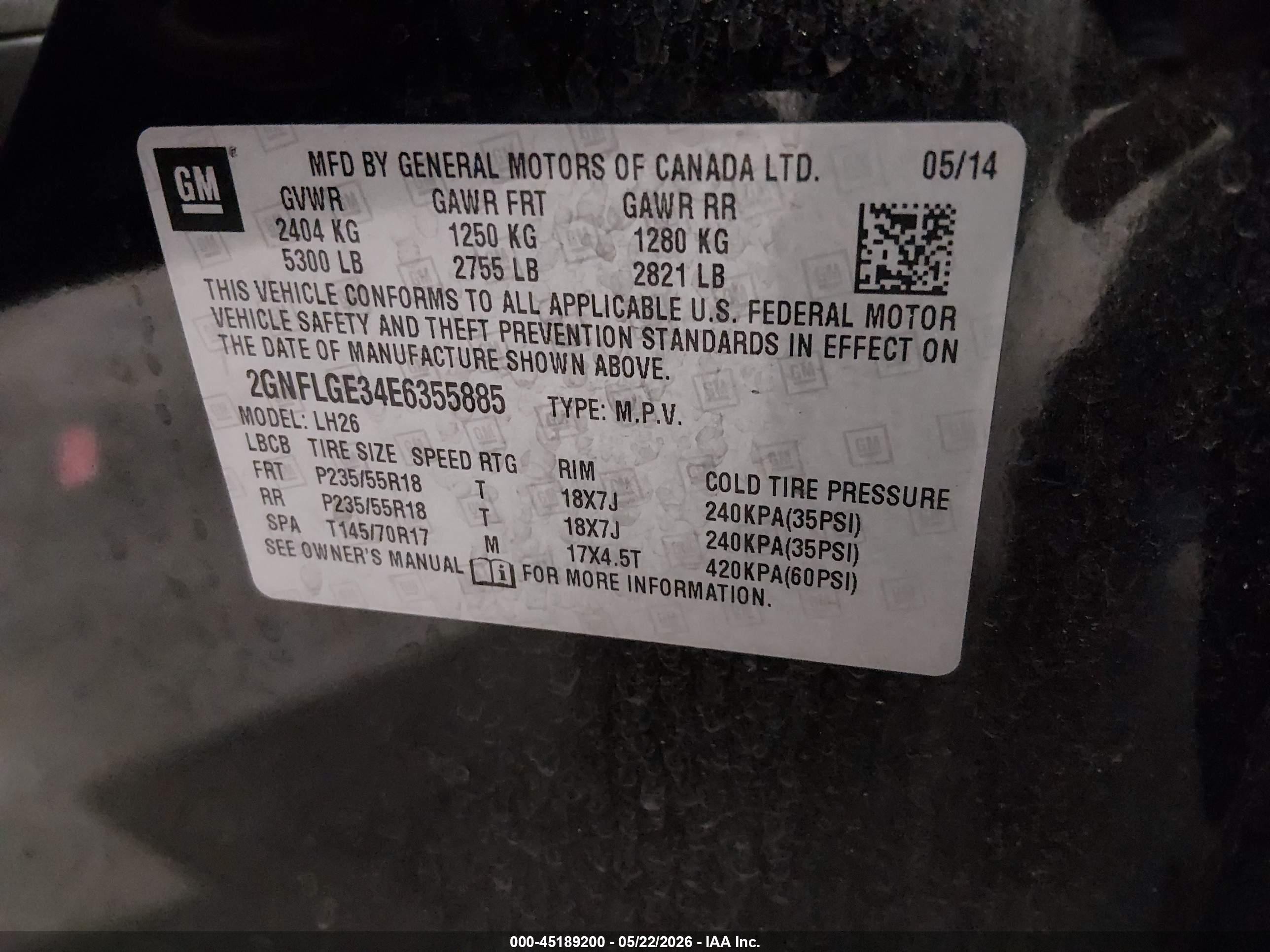 2014 Chevrolet Equinox 2lt Black vin: 2GNFLGE34E6355885