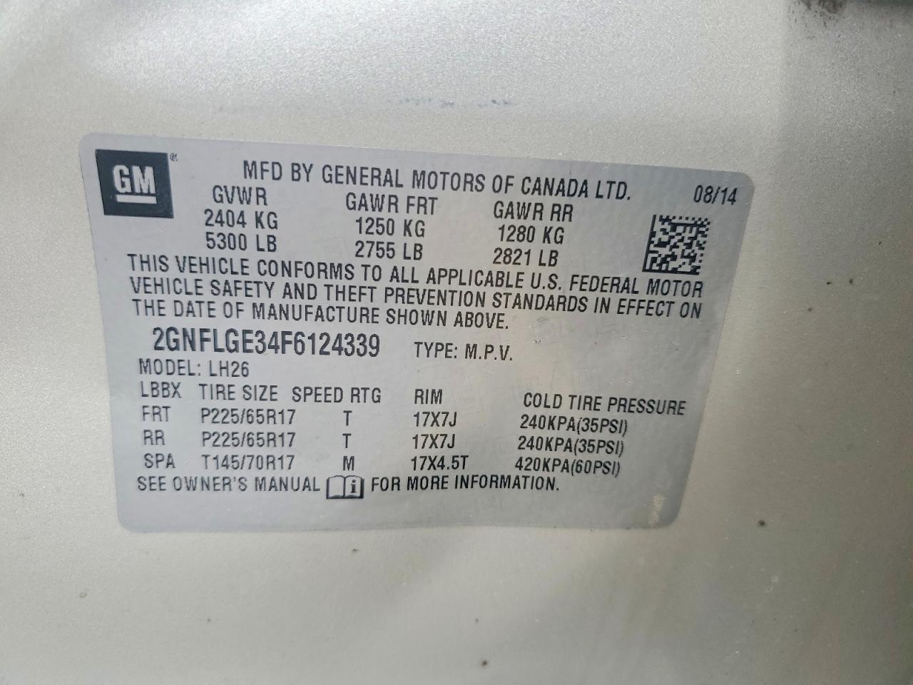 2015 Chevrolet Equinox Lt Tan vin: 2GNFLGE34F6124339