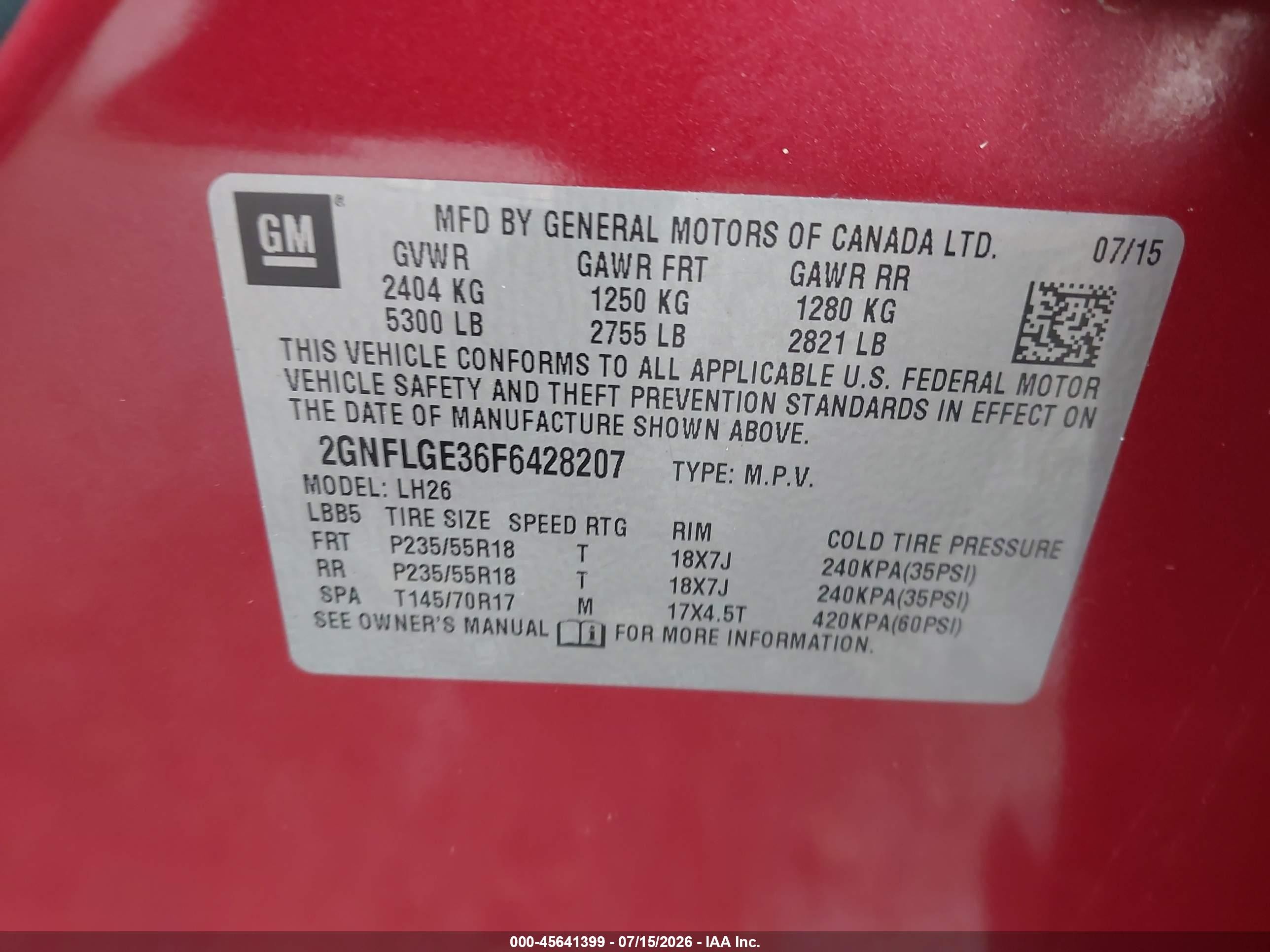 2015 Chevrolet Equinox Lt Red vin: 2GNFLGE36F6428207