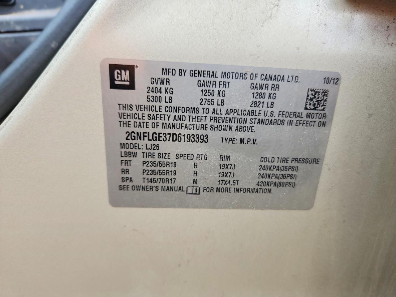 2013 Chevrolet Equinox Ltz Tan vin: 2GNFLGE37D6193393