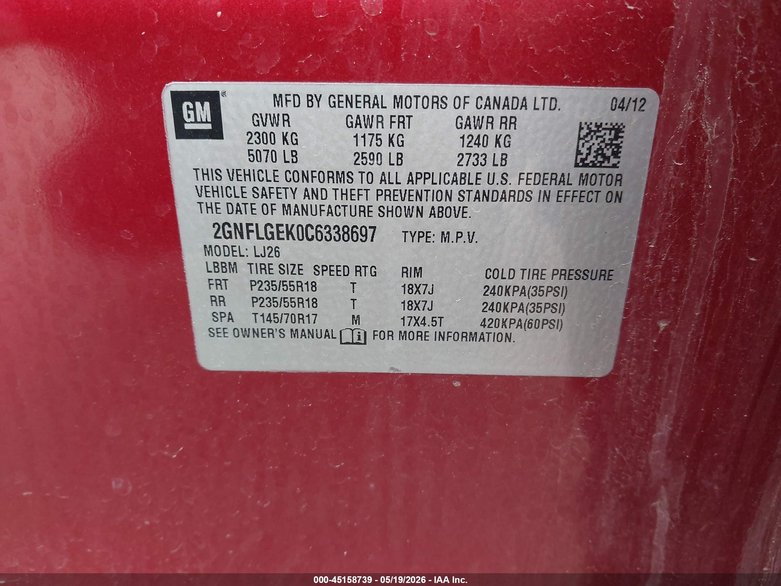 2012 Chevrolet Equinox Ltz Red vin: 2GNFLGEK0C6338697