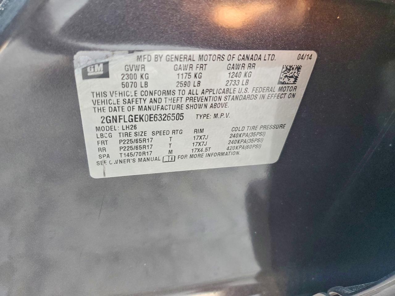2014 Chevrolet Equinox Lt Charcoal vin: 2GNFLGEK0E6326505