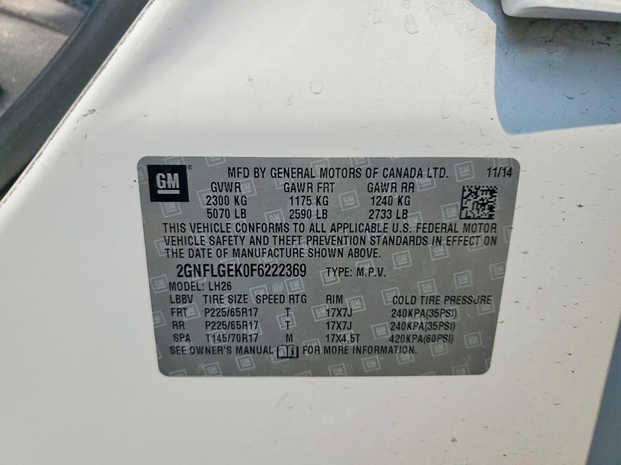 2015 Chevrolet Equinox Lt White vin: 2GNFLGEK0F6222369