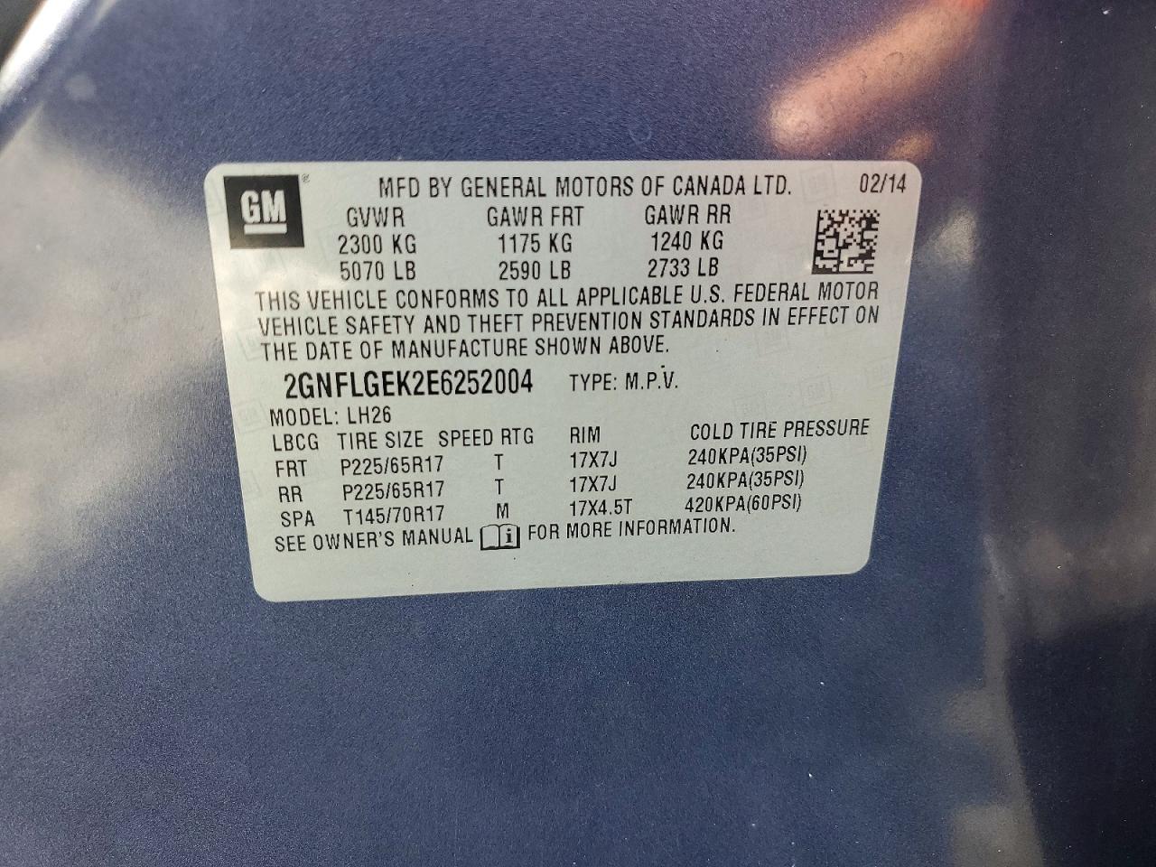 2014 Chevrolet Equinox Lt Blue vin: 2GNFLGEK2E6252004