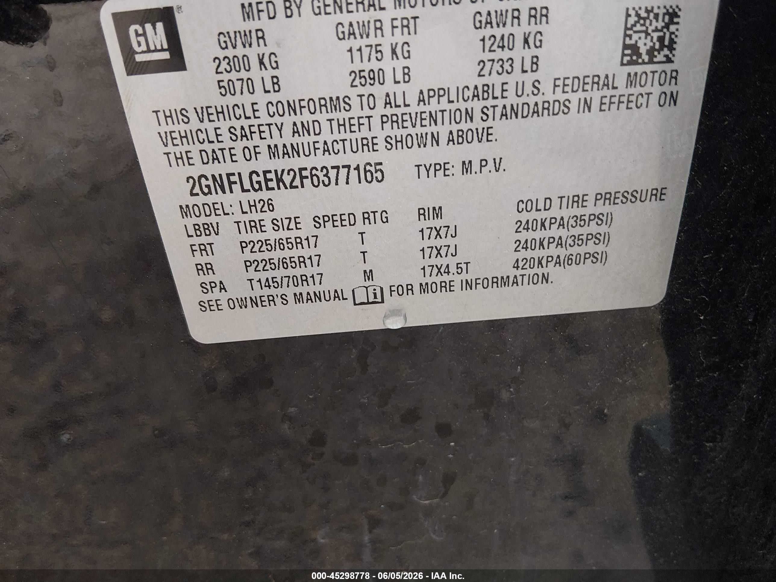 2015 Chevrolet Equinox 2lt Black vin: 2GNFLGEK2F6377165