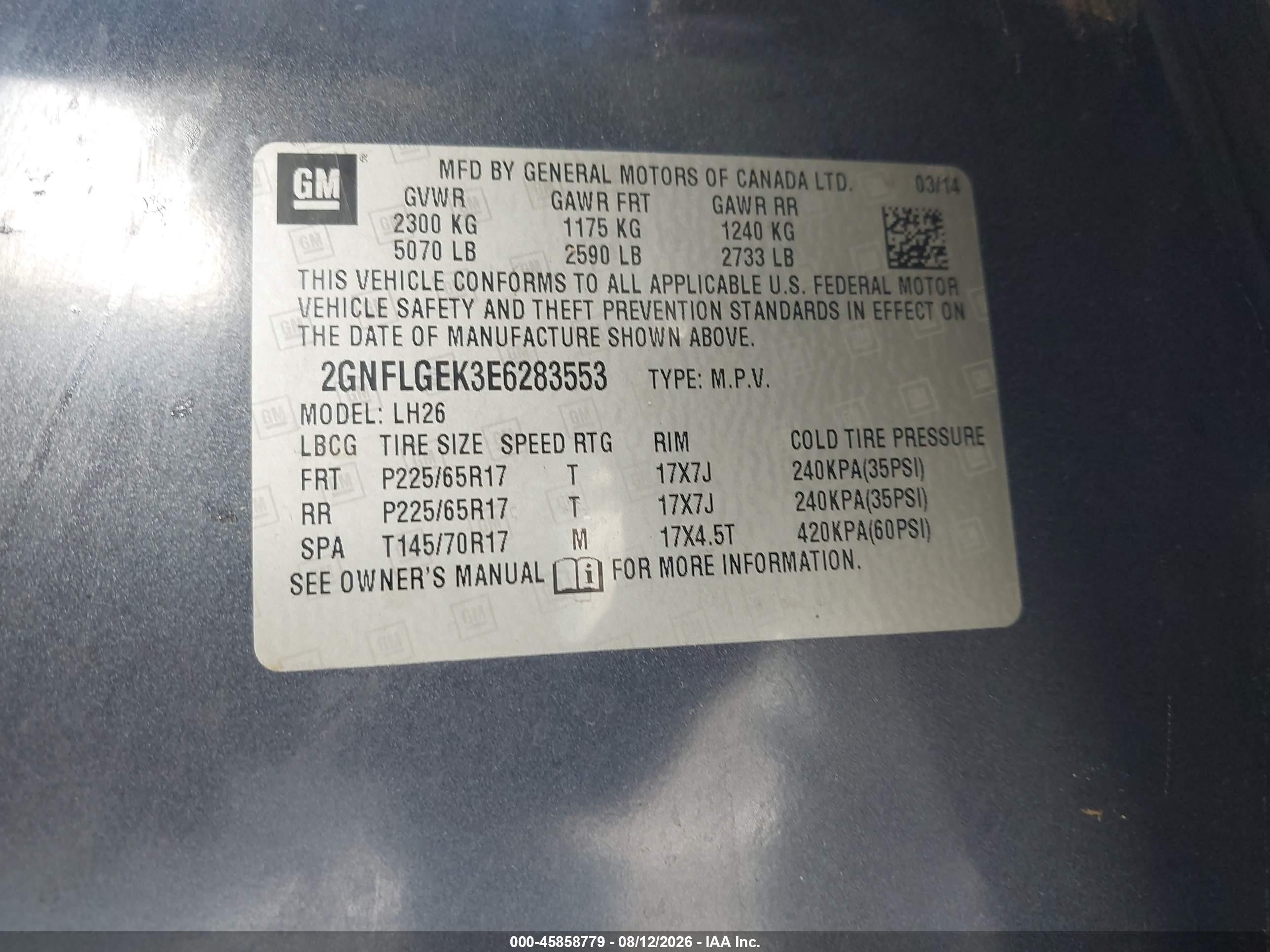 2014 Chevrolet Equinox Lt Blue vin: 2GNFLGEK3E6283553