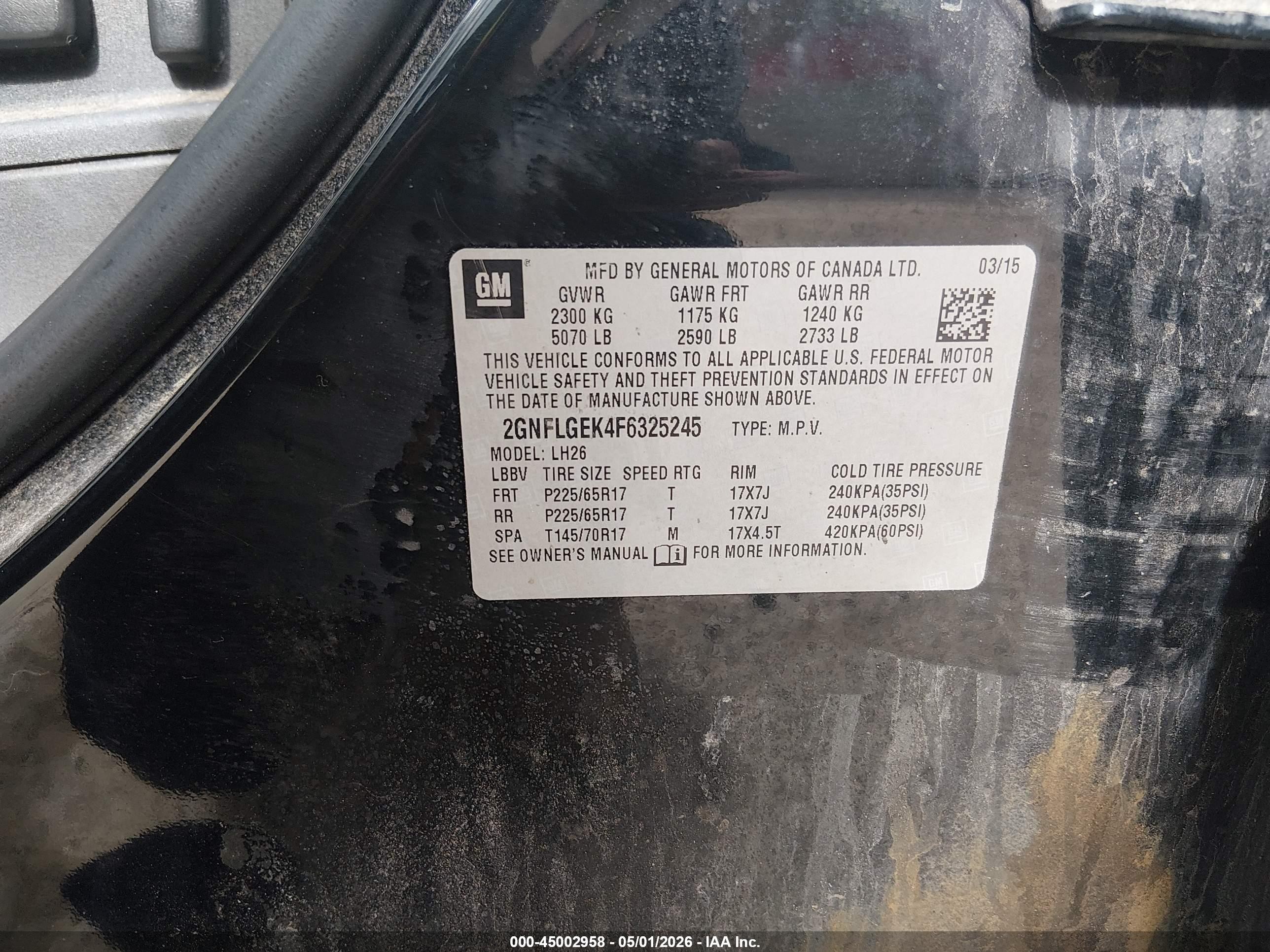 2015 Chevrolet Equinox 2lt Black vin: 2GNFLGEK4F6325245