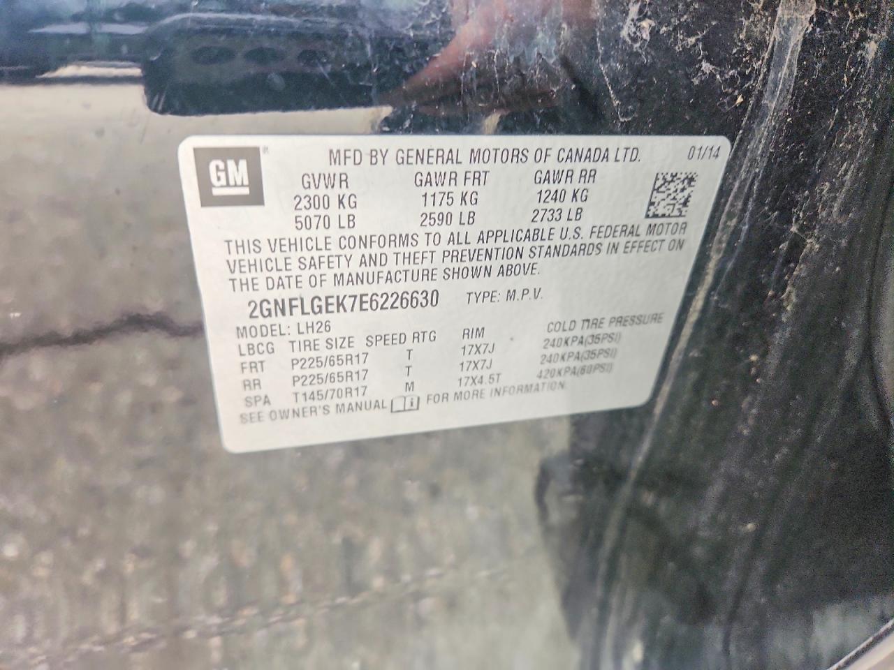 2014 Chevrolet Equinox Lt Black vin: 2GNFLGEK7E6226630