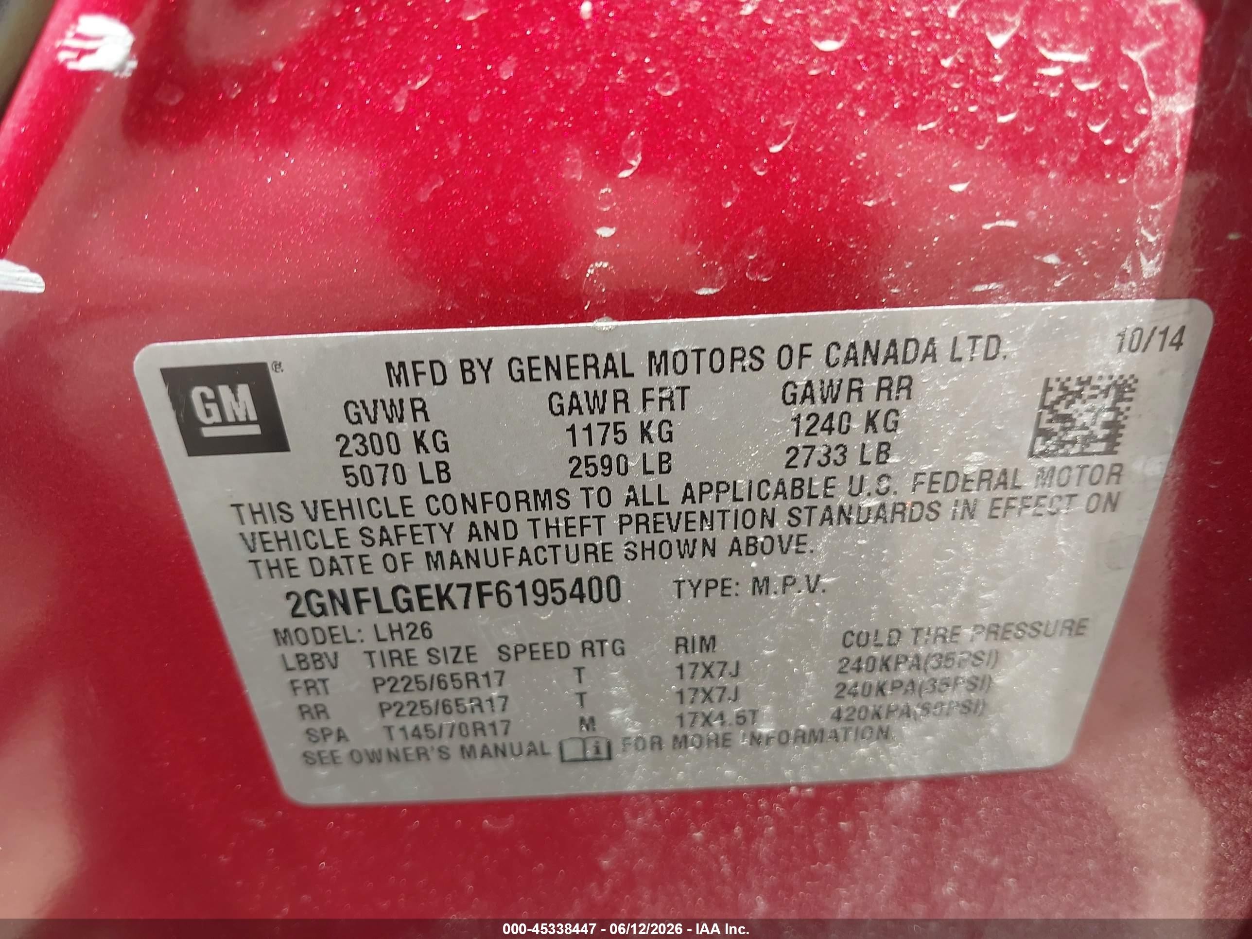 2015 Chevrolet Equinox 2lt Red vin: 2GNFLGEK7F6195400