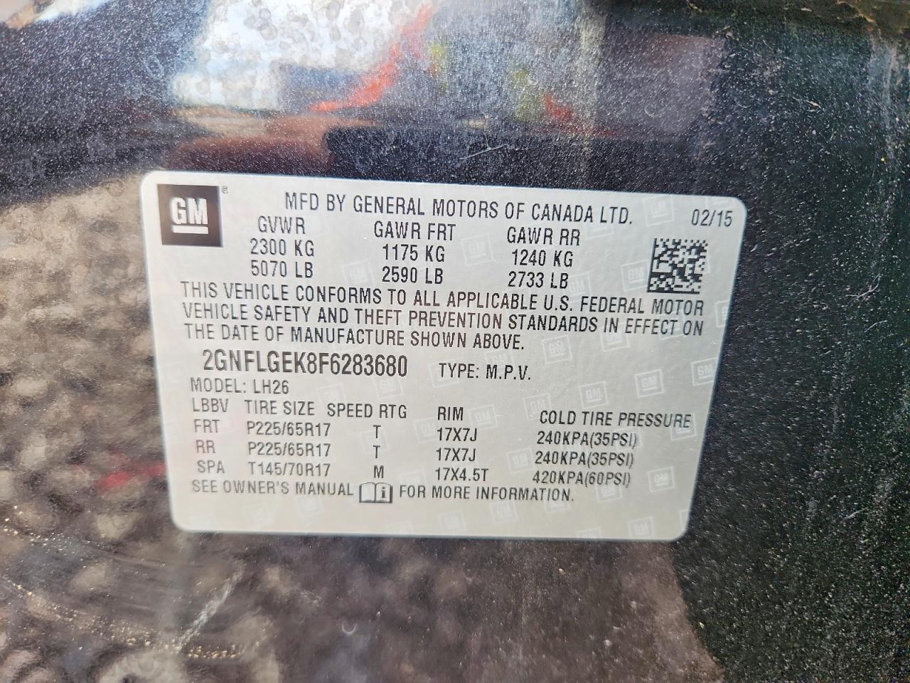 2015 Chevrolet Equinox Lt Black vin: 2GNFLGEK8F6283680