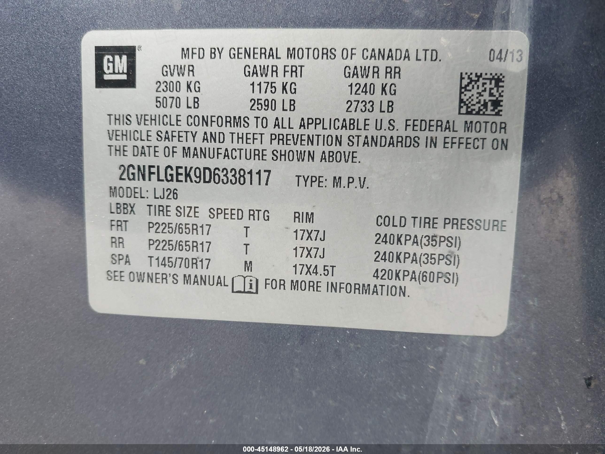 2013 Chevrolet Equinox Ltz Blue vin: 2GNFLGEK9D6338117