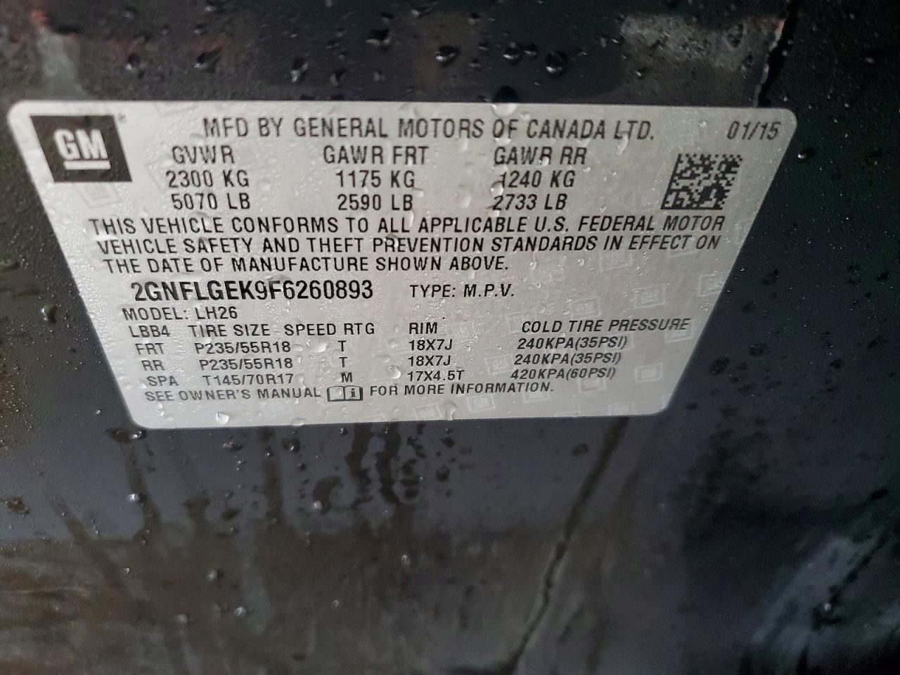 2015 Chevrolet Equinox Lt Black vin: 2GNFLGEK9F6260893