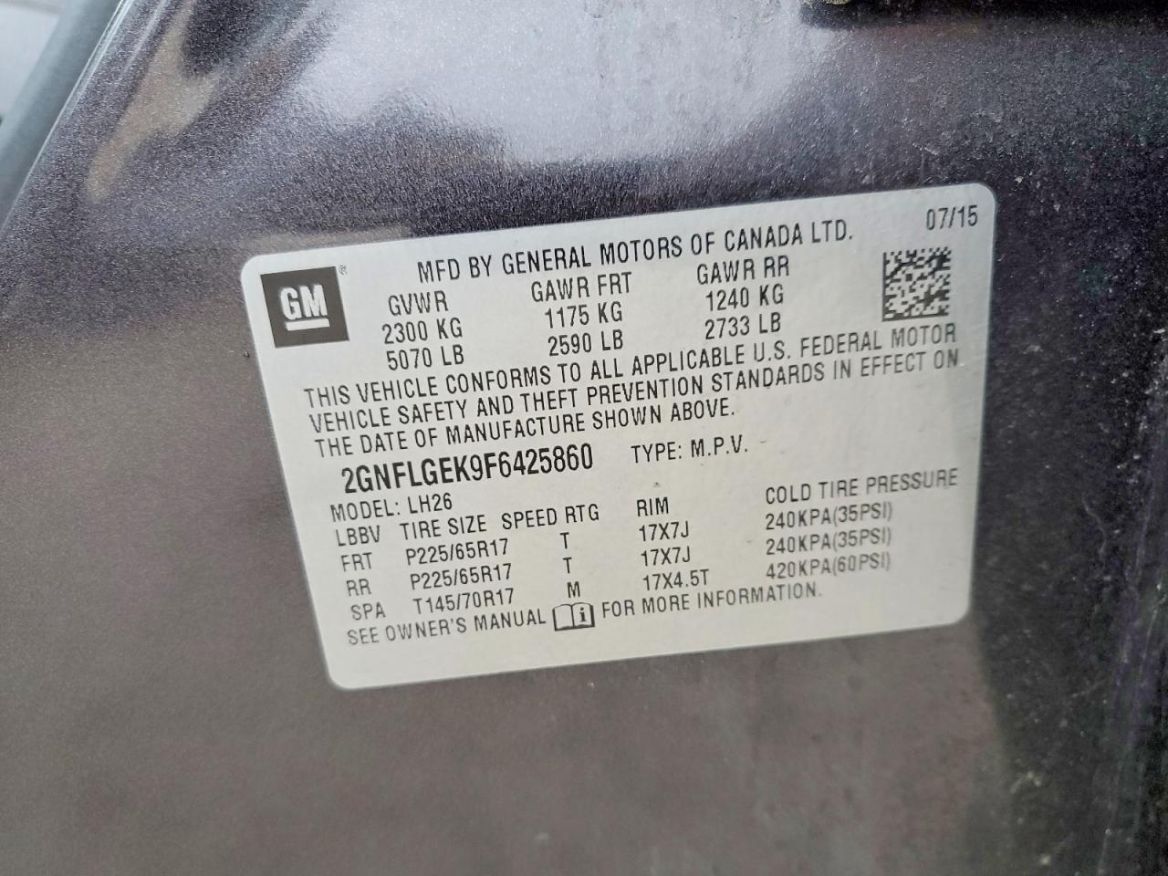 2015 Chevrolet Equinox Lt Серый vin: 2GNFLGEK9F6425860