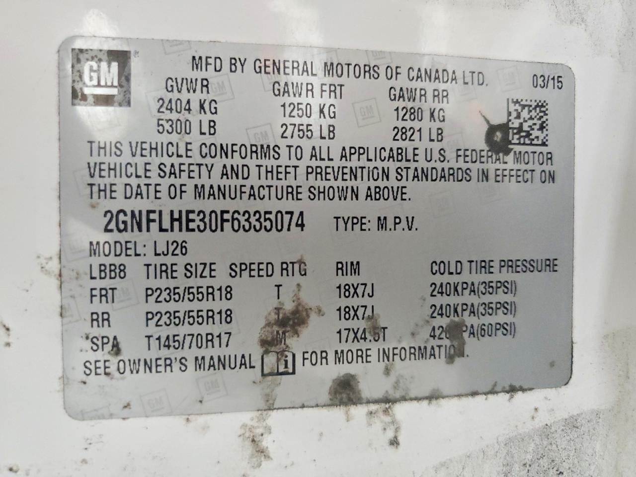 2015 Chevrolet Equinox Ltz White vin: 2GNFLHE30F6335074