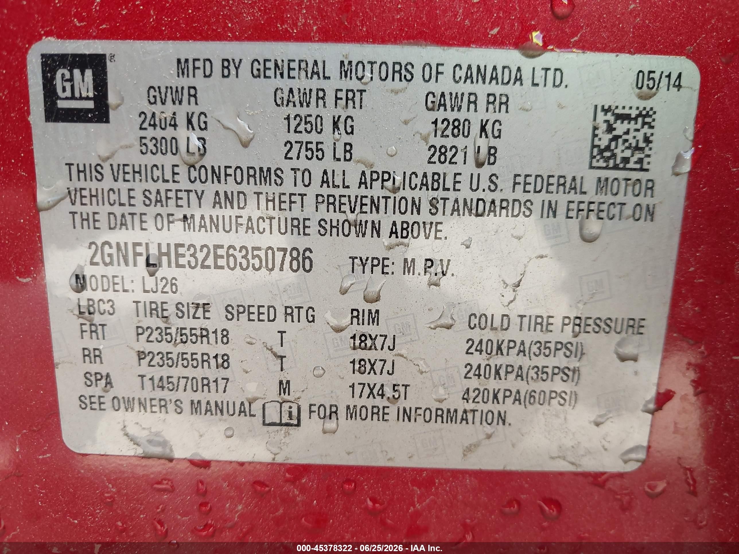2014 Chevrolet Equinox Ltz Red vin: 2GNFLHE32E6350786