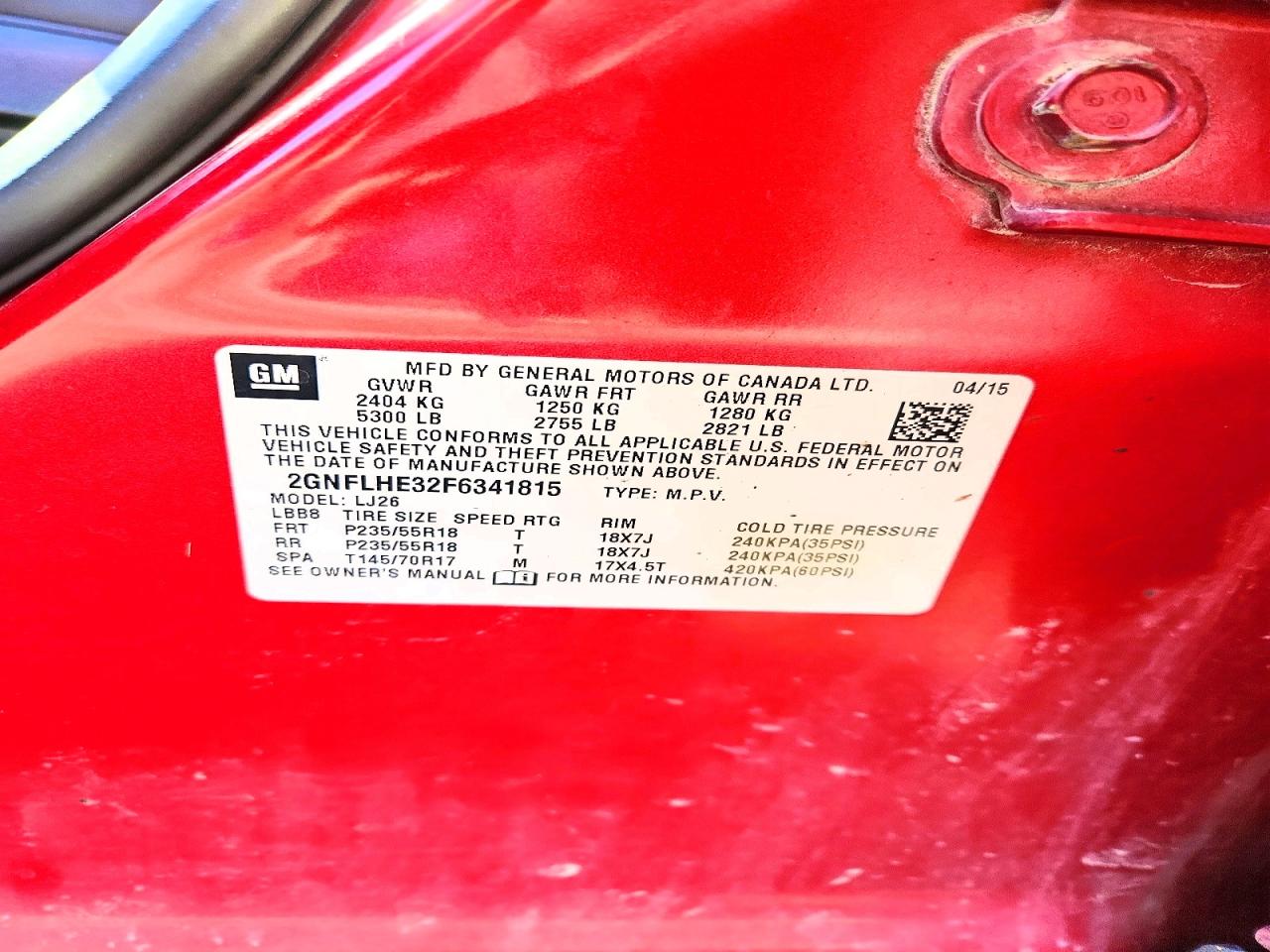 2015 Chevrolet Equinox Ltz Red vin: 2GNFLHE32F6341815