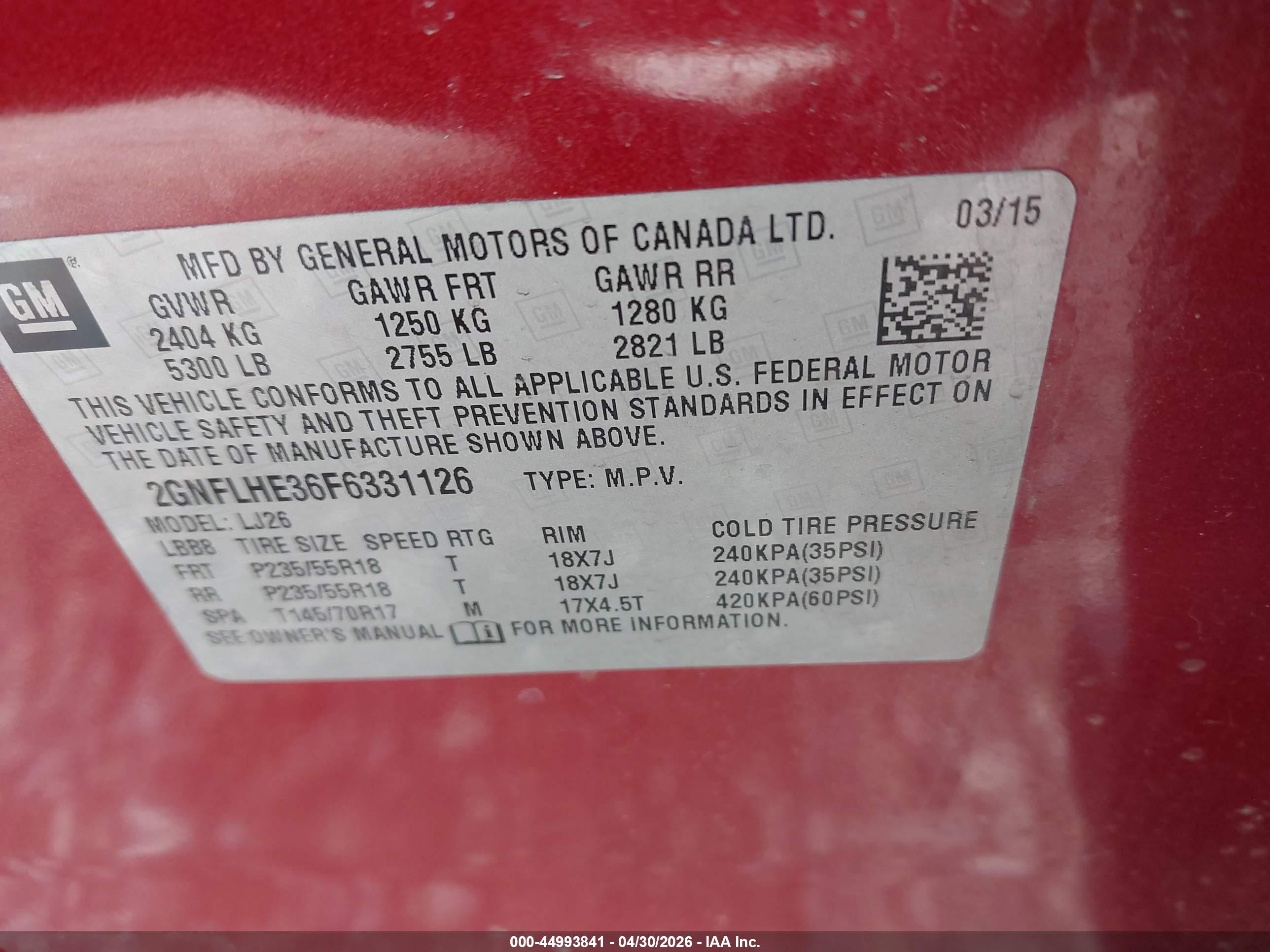 2015 Chevrolet Equinox Ltz Красный vin: 2GNFLHE36F6331126