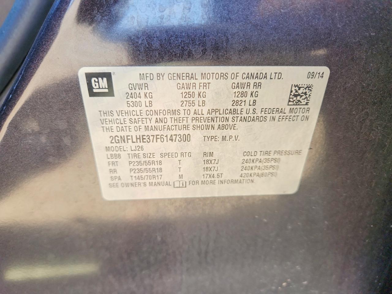 2015 Chevrolet Equinox Ltz Charcoal vin: 2GNFLHE37F6147300