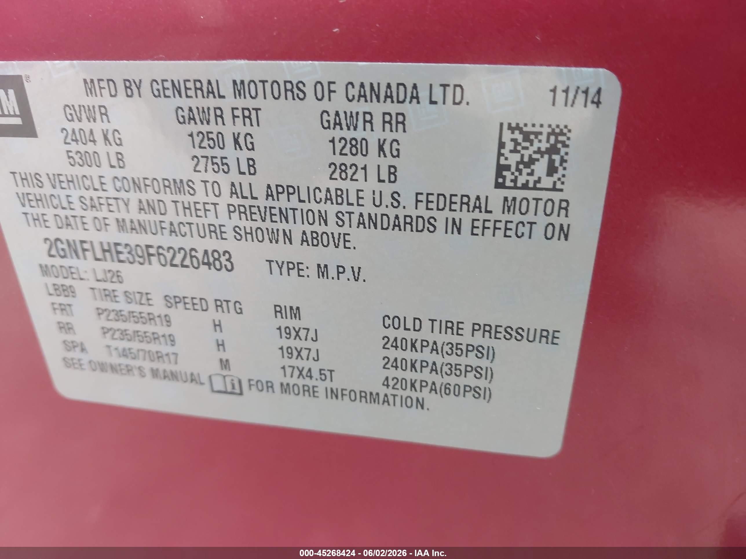 2015 Chevrolet Equinox Ltz Red vin: 2GNFLHE39F6226483