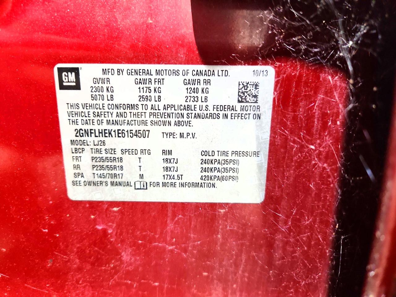 2014 Chevrolet Equinox Ltz Red vin: 2GNFLHEK1E6154507
