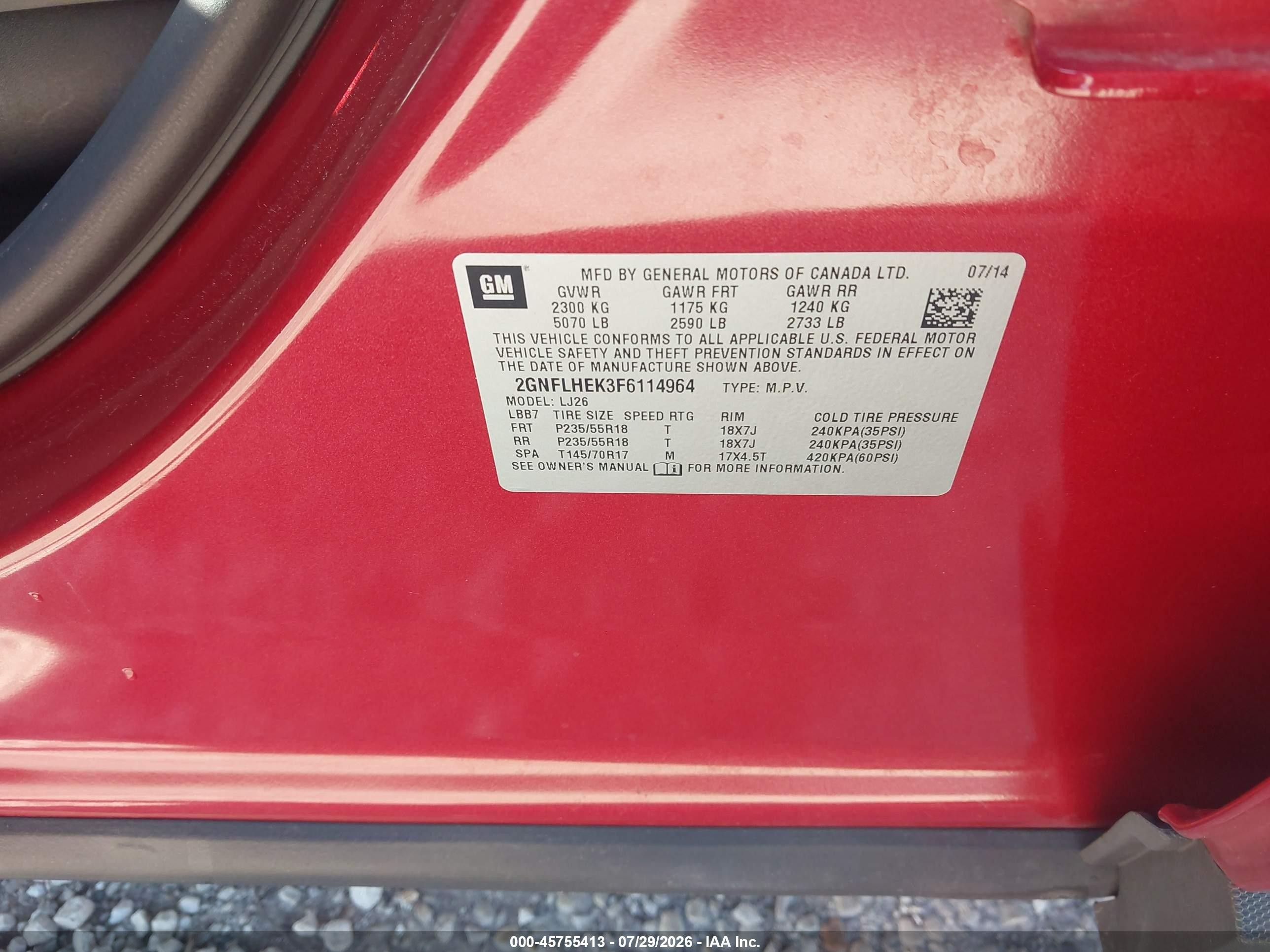 2015 Chevrolet Equinox Ltz Красный vin: 2GNFLHEK3F6114964