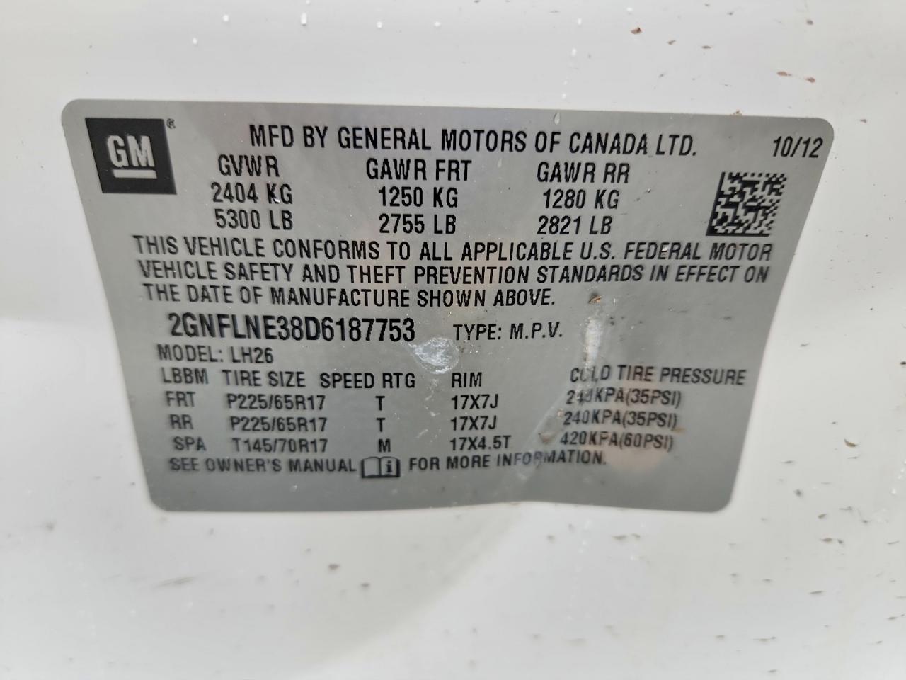 2013 Chevrolet Equinox Lt White vin: 2GNFLNE38D6187753