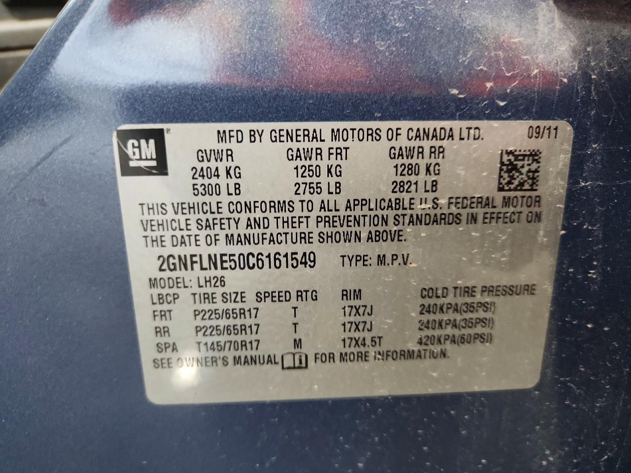 2012 Chevrolet Equinox Lt Blue vin: 2GNFLNE50C6161549