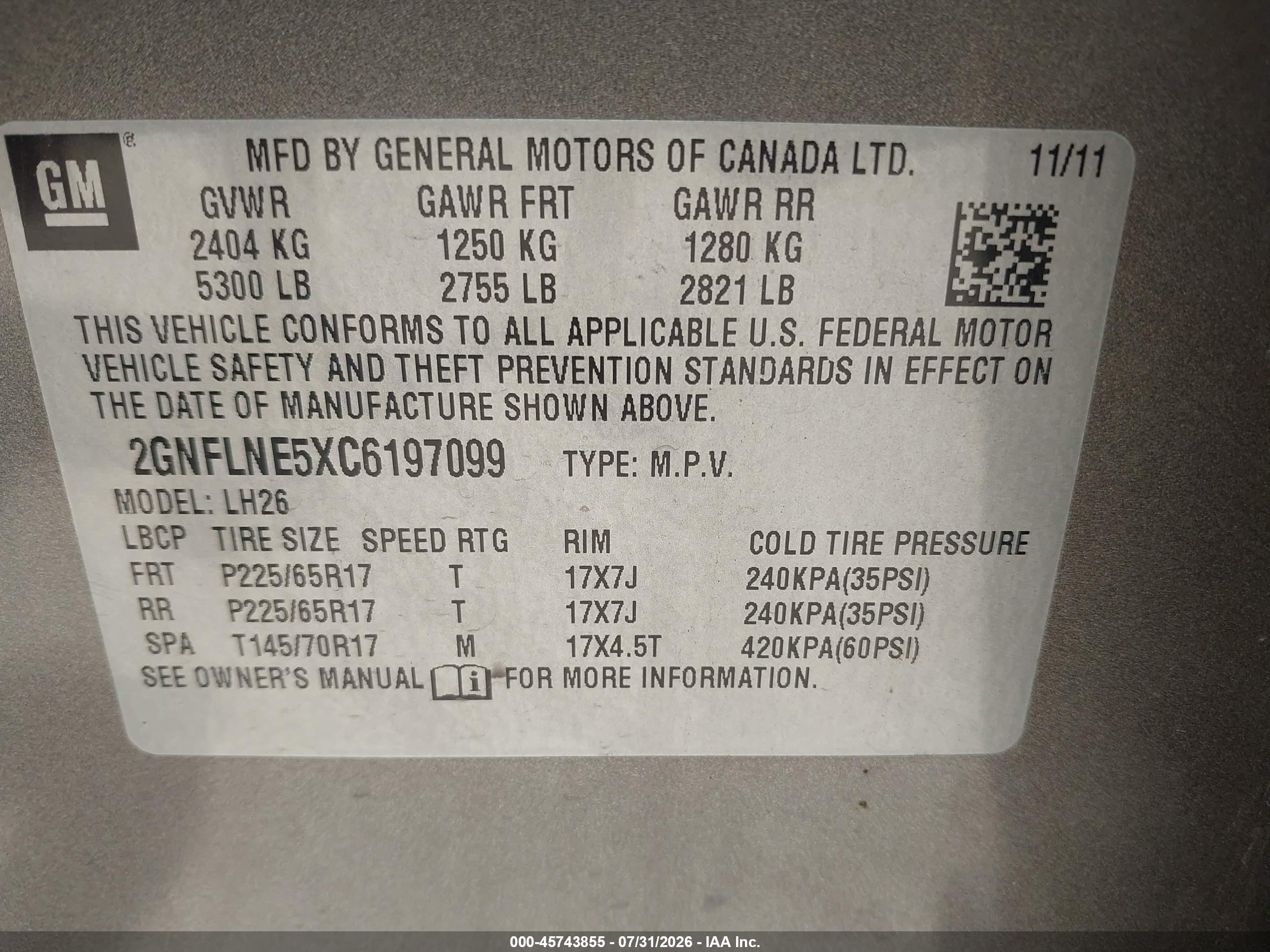 2012 Chevrolet Equinox Lt W/2lt Коричневый vin: 2GNFLNE5XC6197099