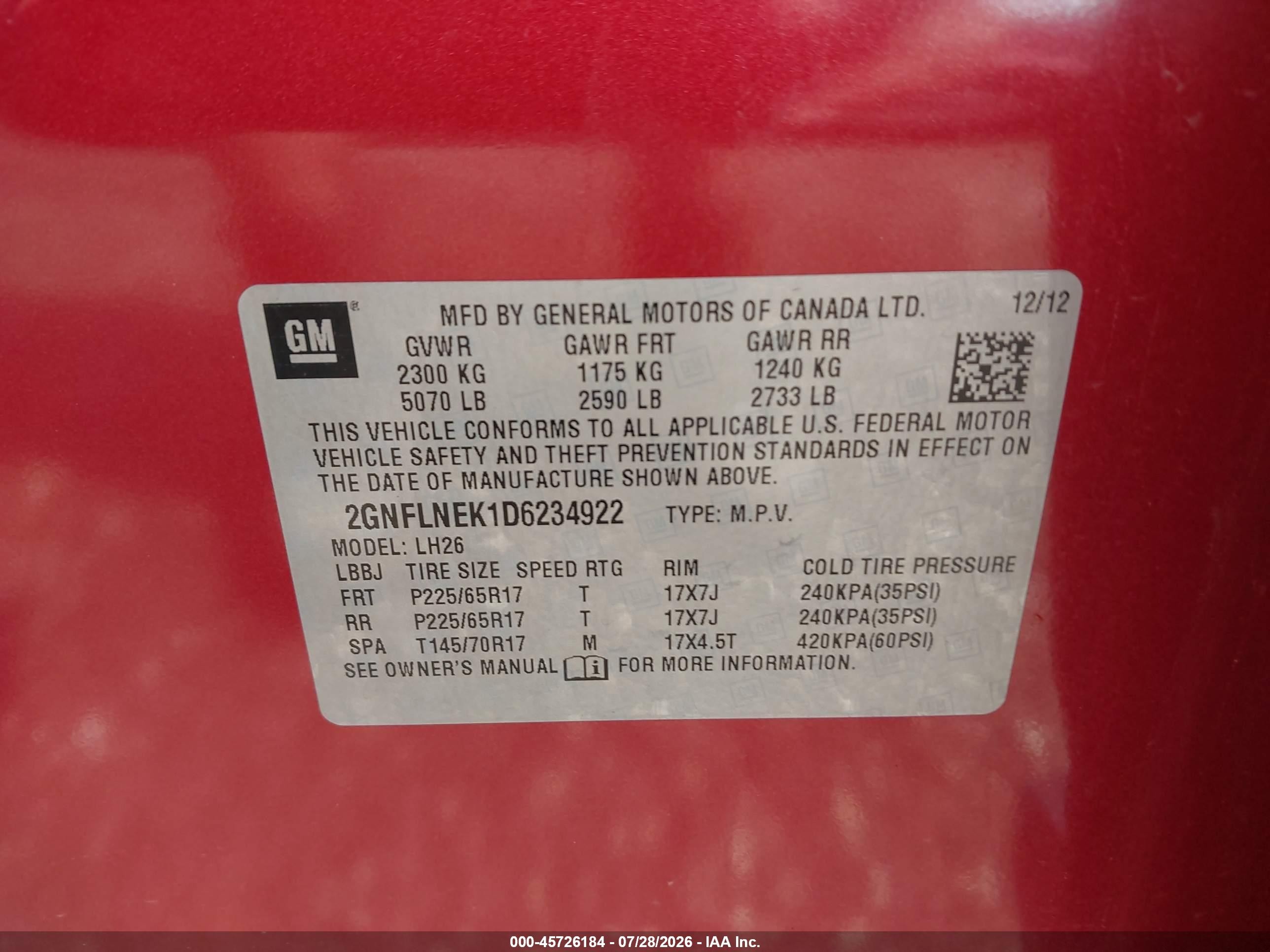 2013 Chevrolet Equinox Lt Red vin: 2GNFLNEK1D6234922