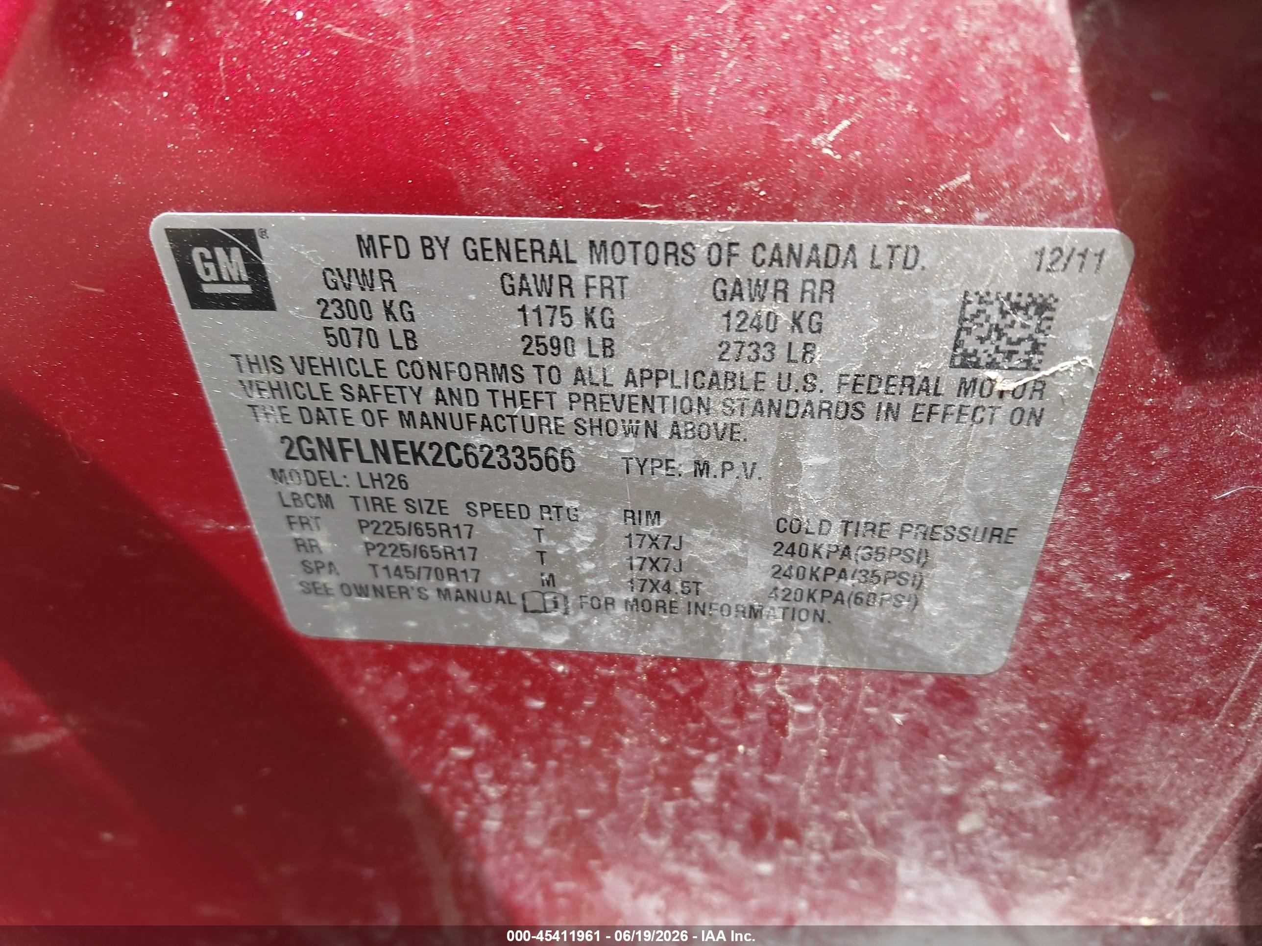 2012 Chevrolet Equinox Lt W/2lt Red vin: 2GNFLNEK2C6233566