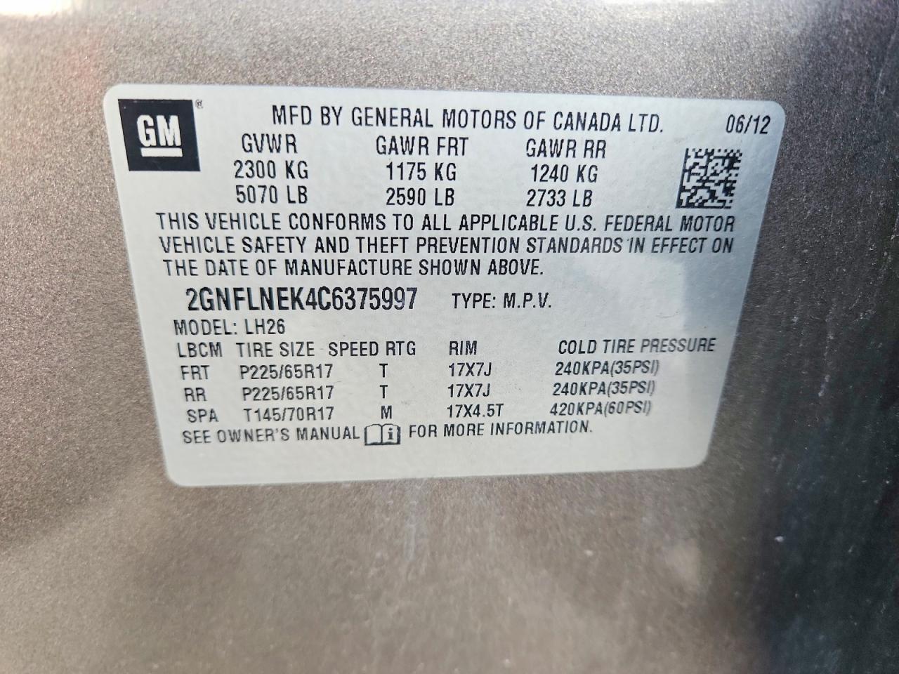 2012 Chevrolet Equinox Lt Gold vin: 2GNFLNEK4C6375997