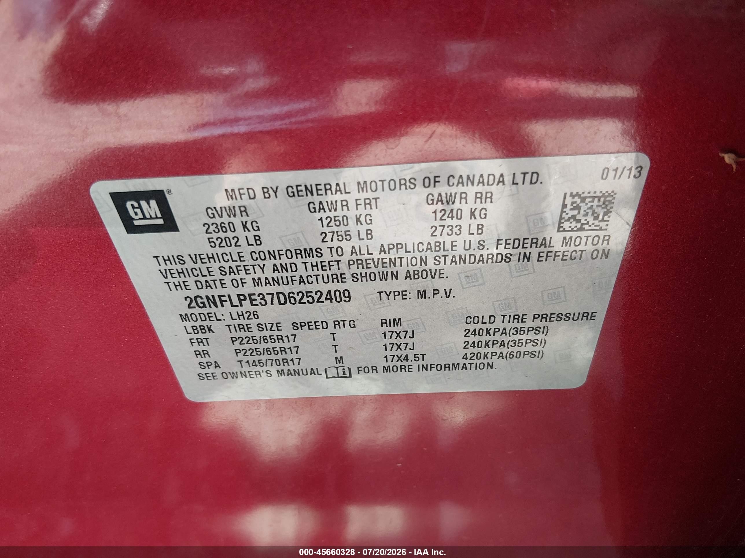2013 Chevrolet Equinox Lt Red vin: 2GNFLPE37D6252409