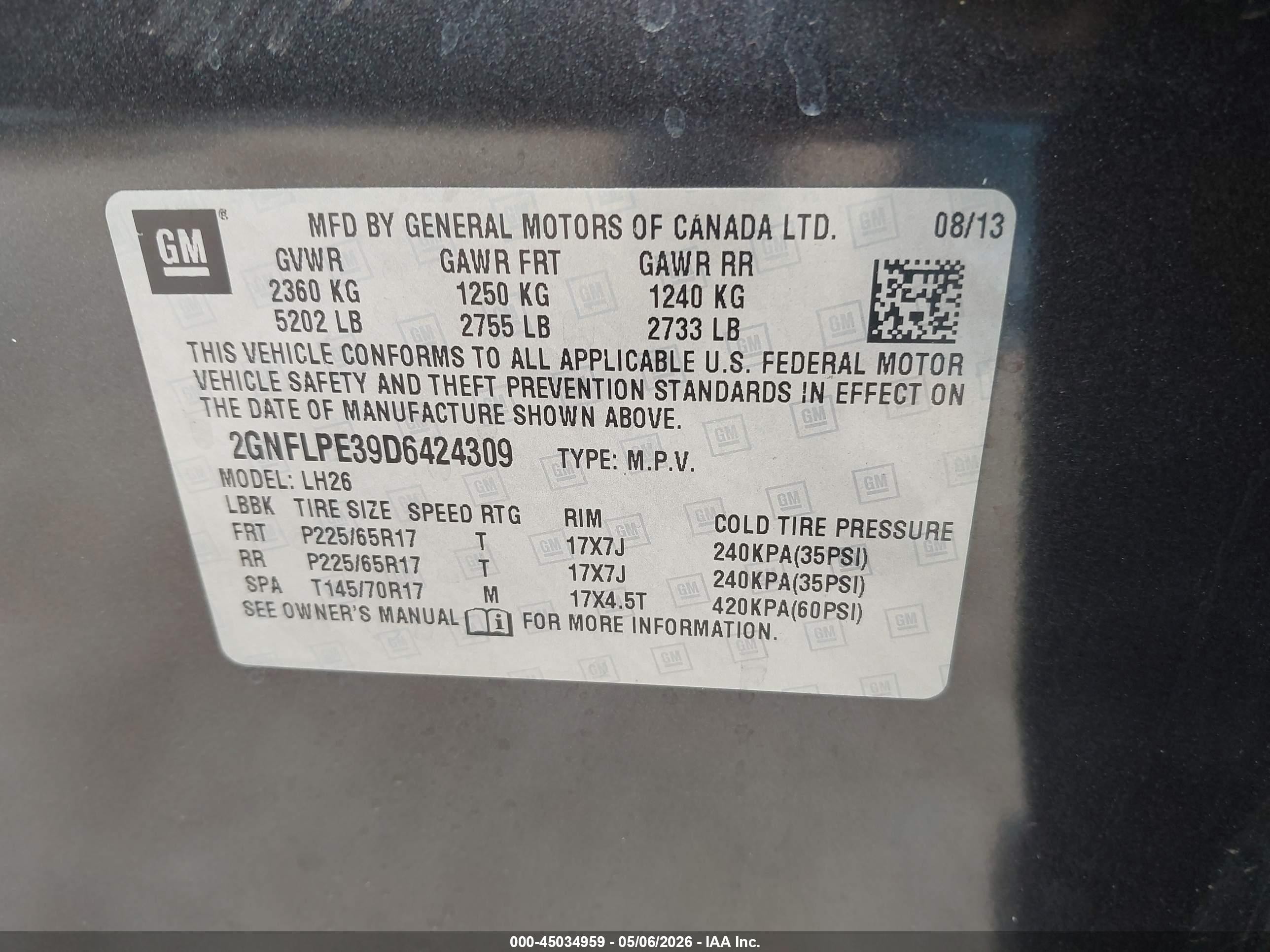 2013 Chevrolet Equinox 2lt Черный vin: 2GNFLPE39D6424309