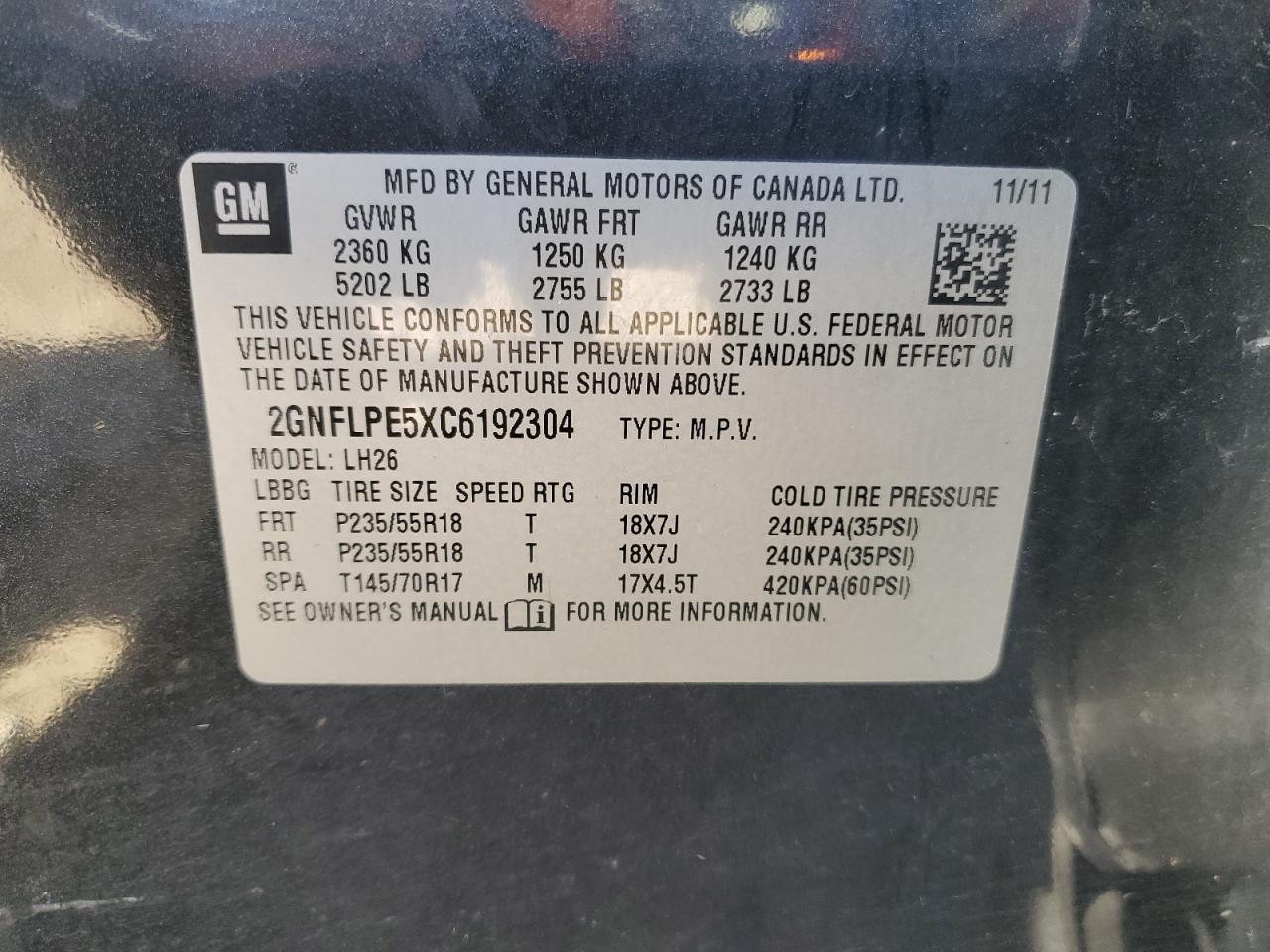 2012 Chevrolet Equinox Lt Charcoal vin: 2GNFLPE5XC6192304