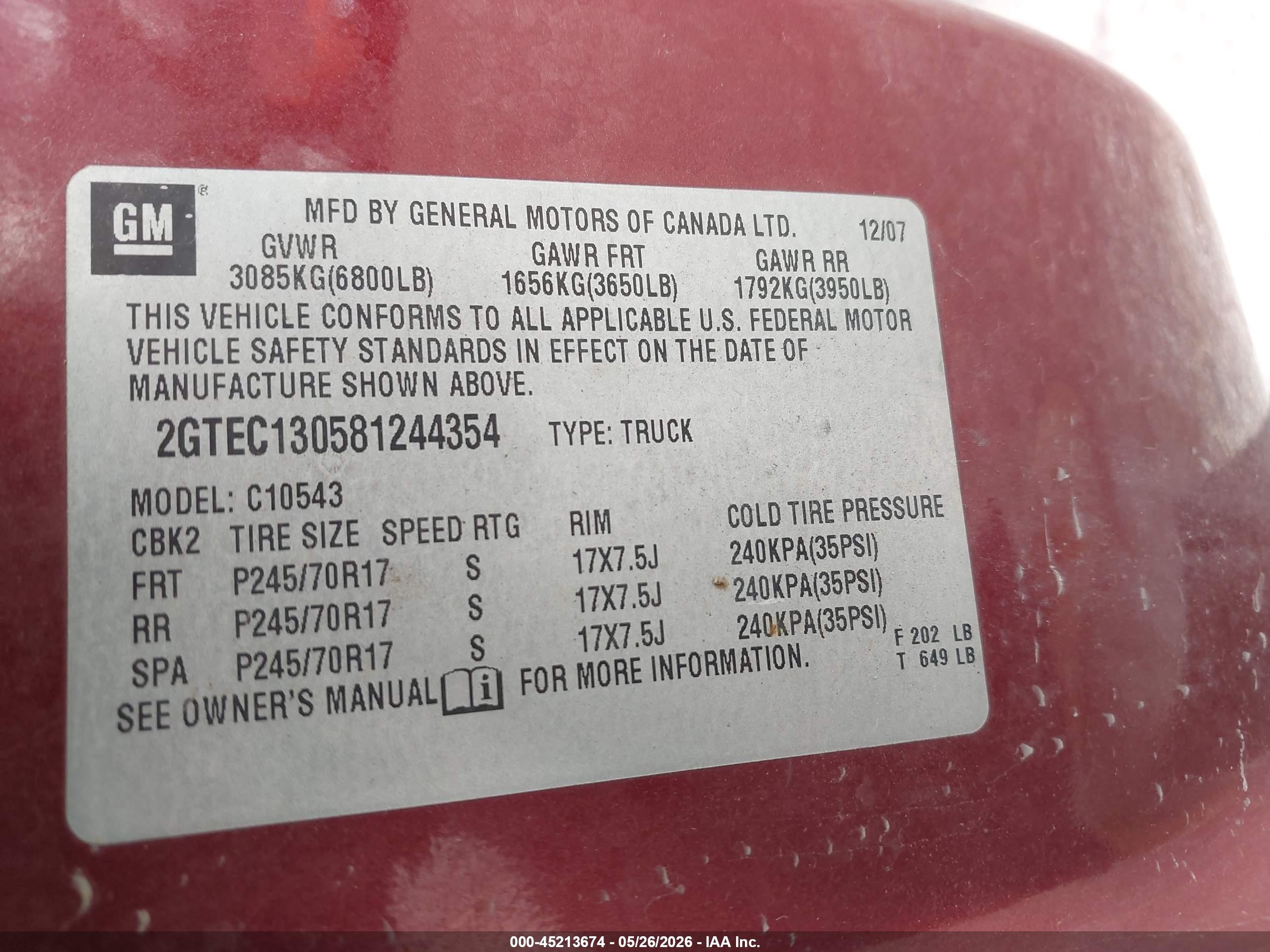 2008 Gmc Sierra 1500 Sle1 Красный vin: 2GTEC130581244354