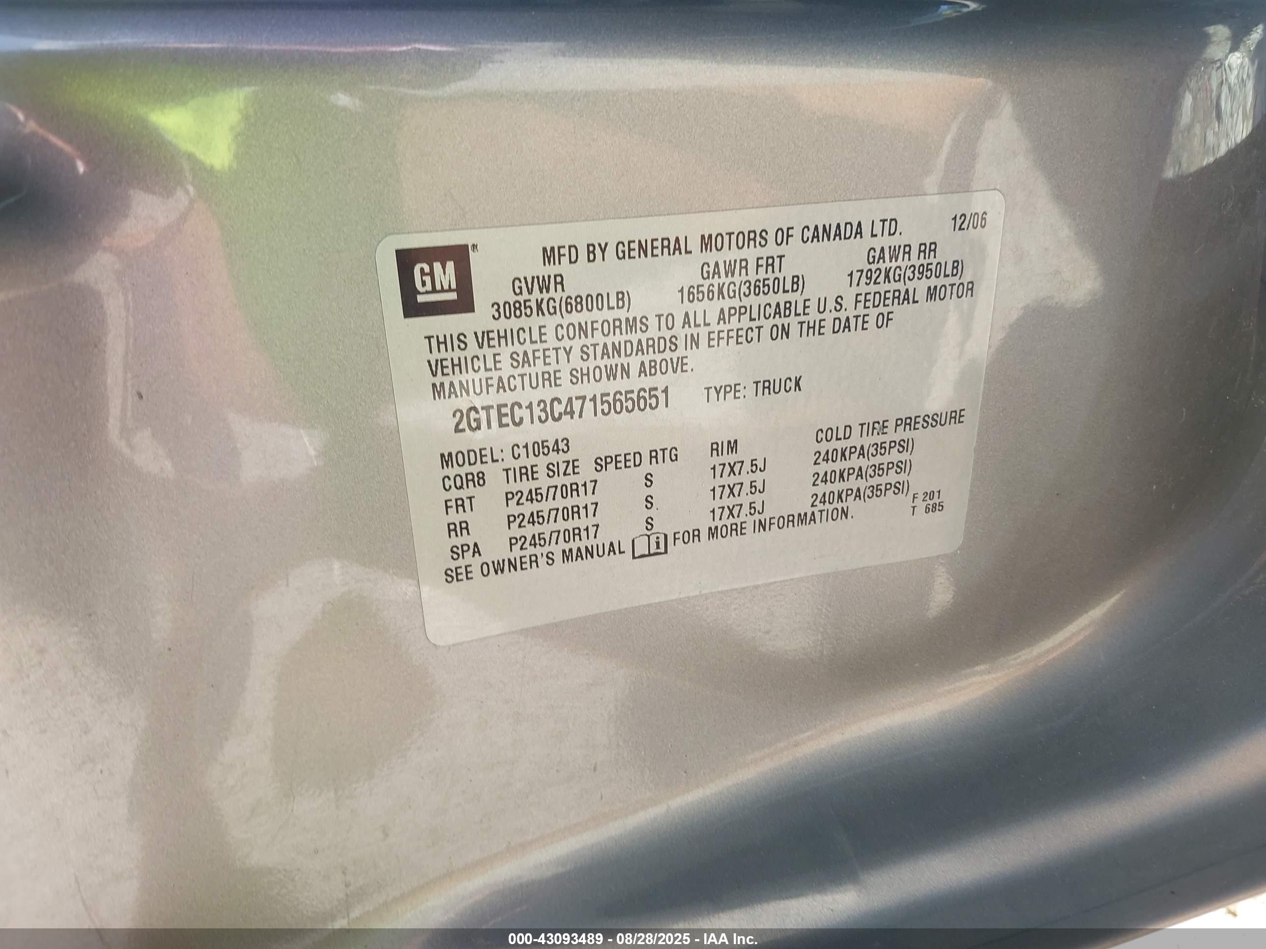 2007 Gmc Sierra 1500 Sle1 Gray vin: 2GTEC13C471565651