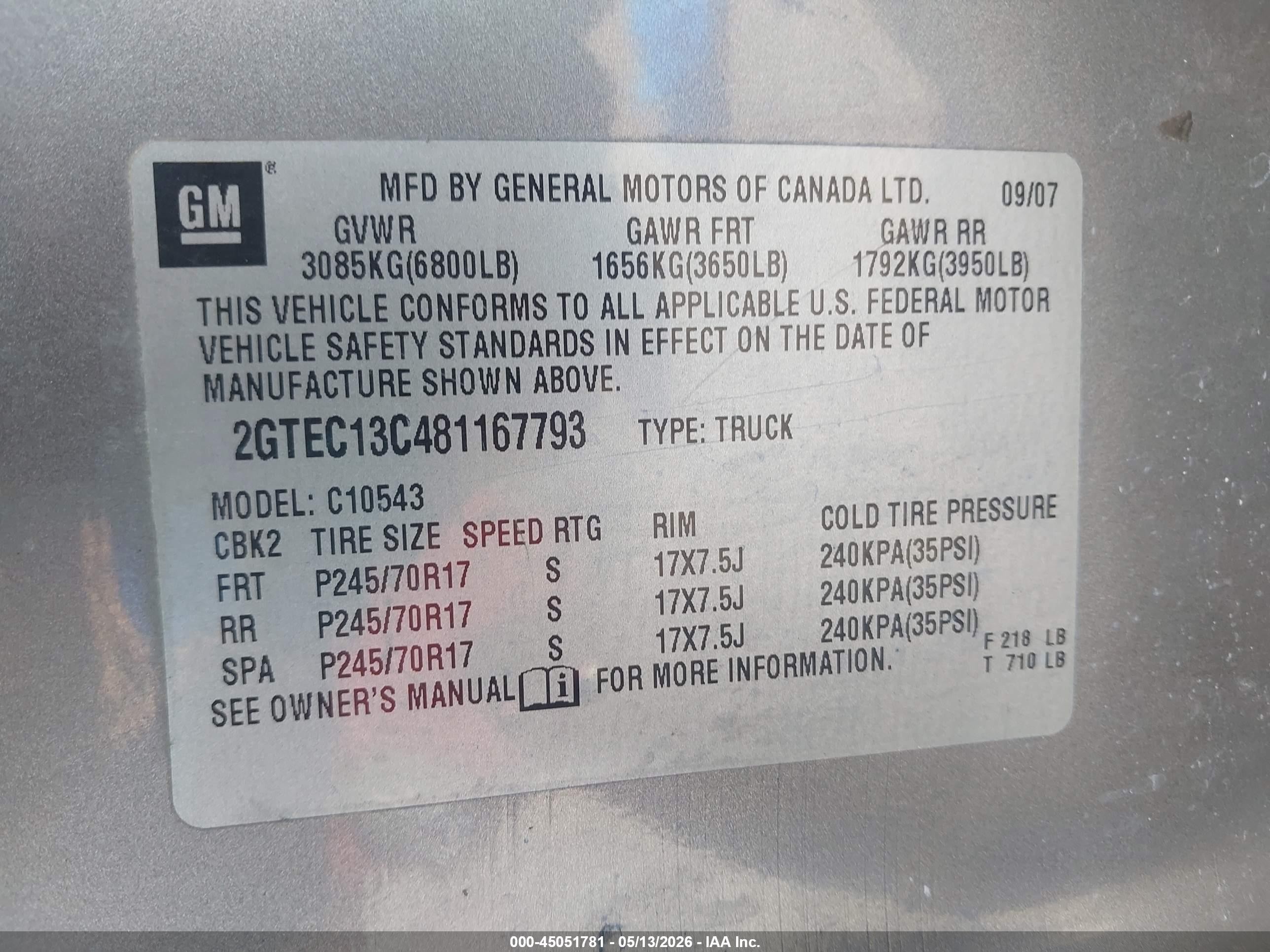 2008 Gmc Sierra 1500 Sl Tan vin: 2GTEC13C481167793