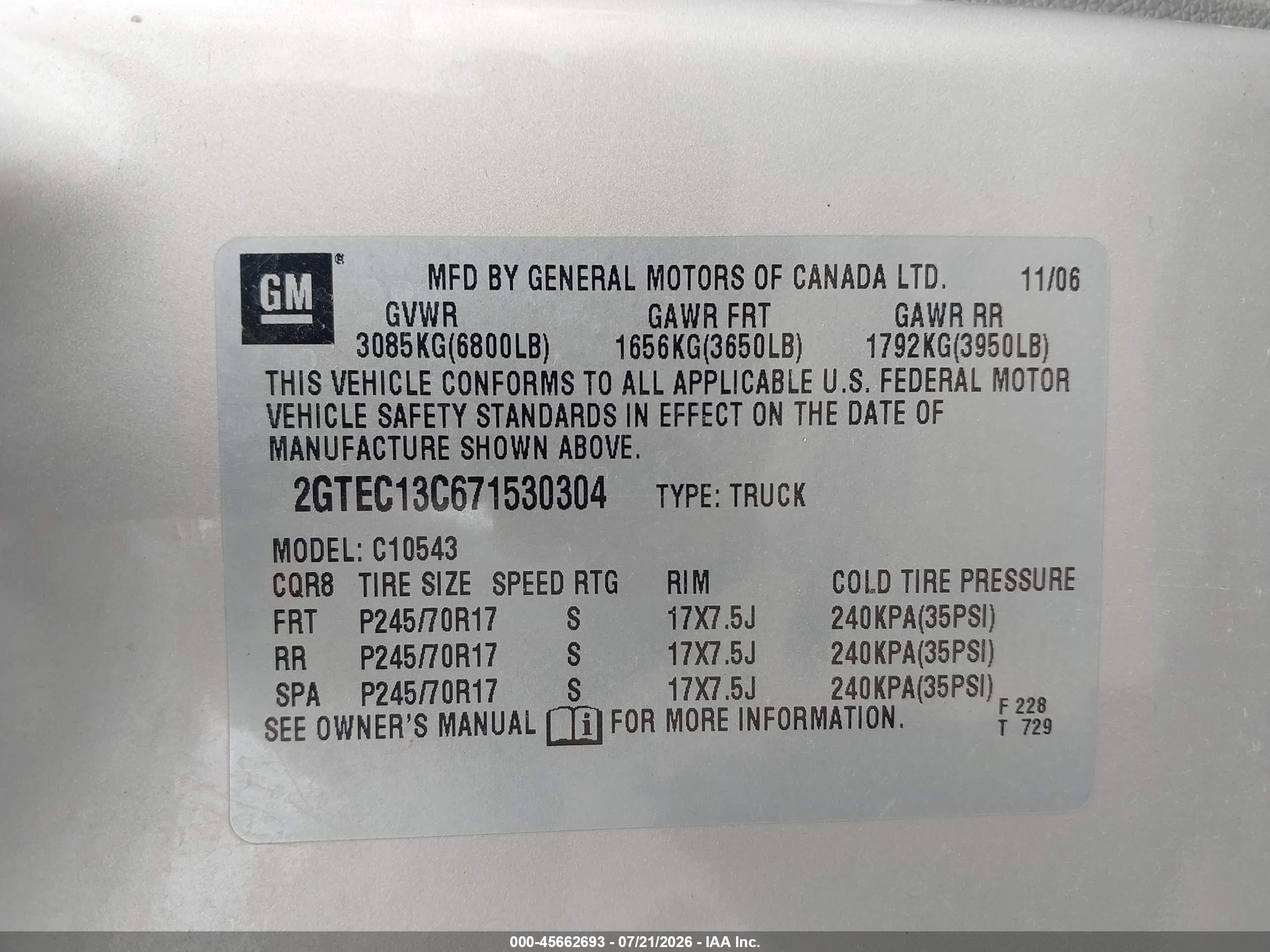 2007 Gmc Sierra 1500 Work Truck Black vin: 2GTEC13C671530304