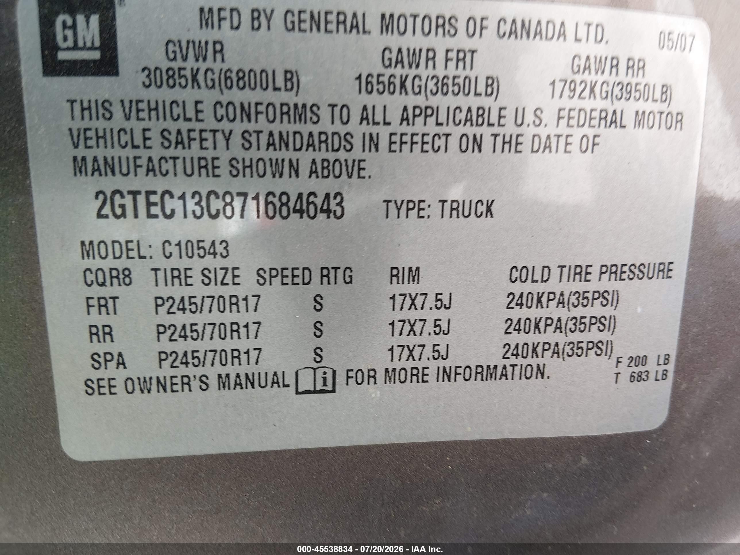 2007 Gmc Sierra 1500 Sle1 Brown vin: 2GTEC13C871684643