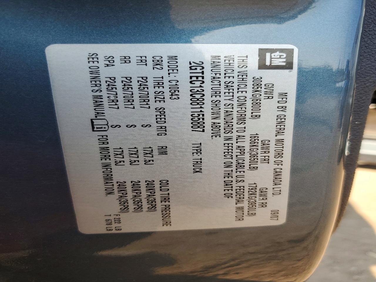 2008 Gmc Sierra C1500 Серый vin: 2GTEC13C881155887
