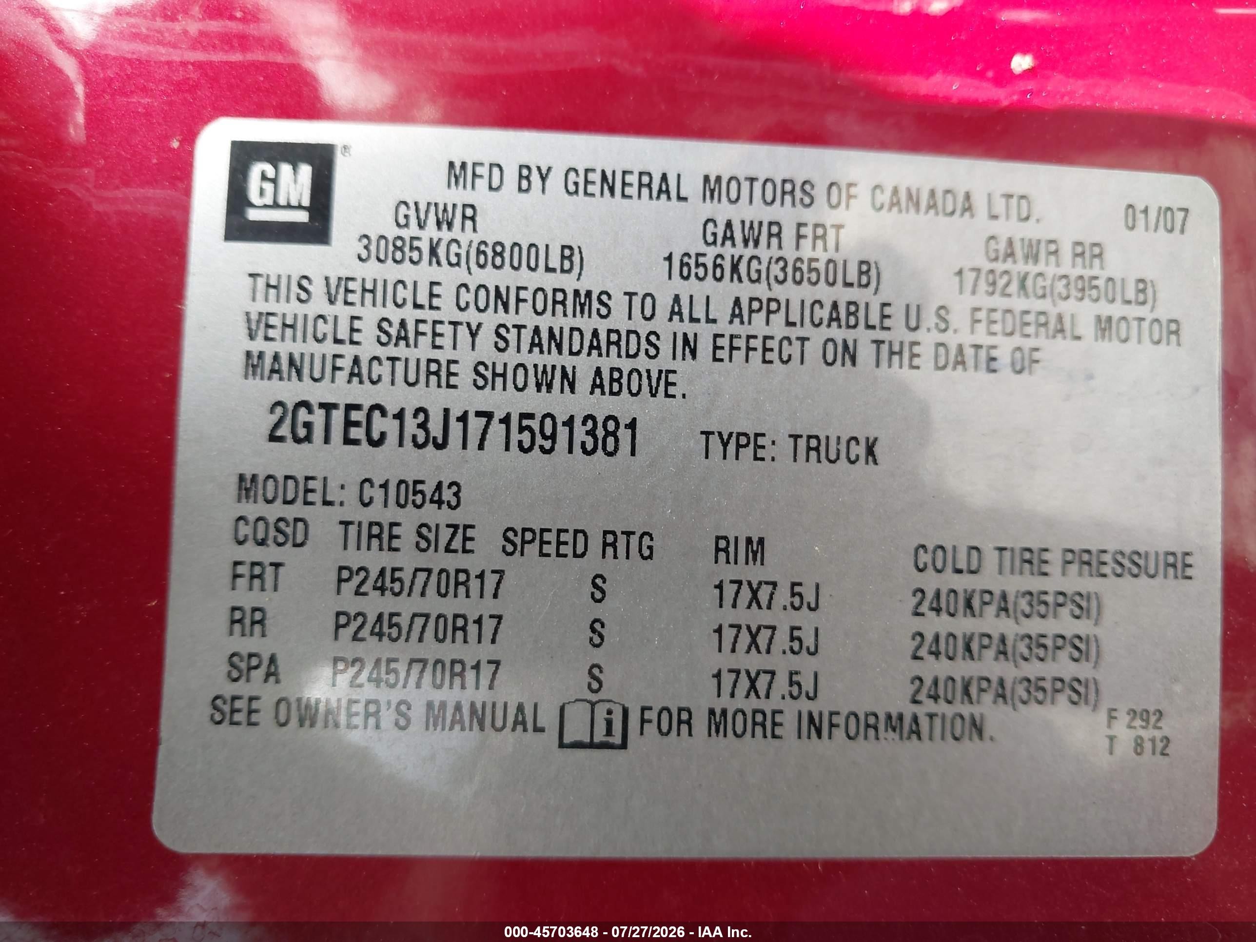 2007 Gmc Sierra 1500 Sle2 Бордовый vin: 2GTEC13J171591381